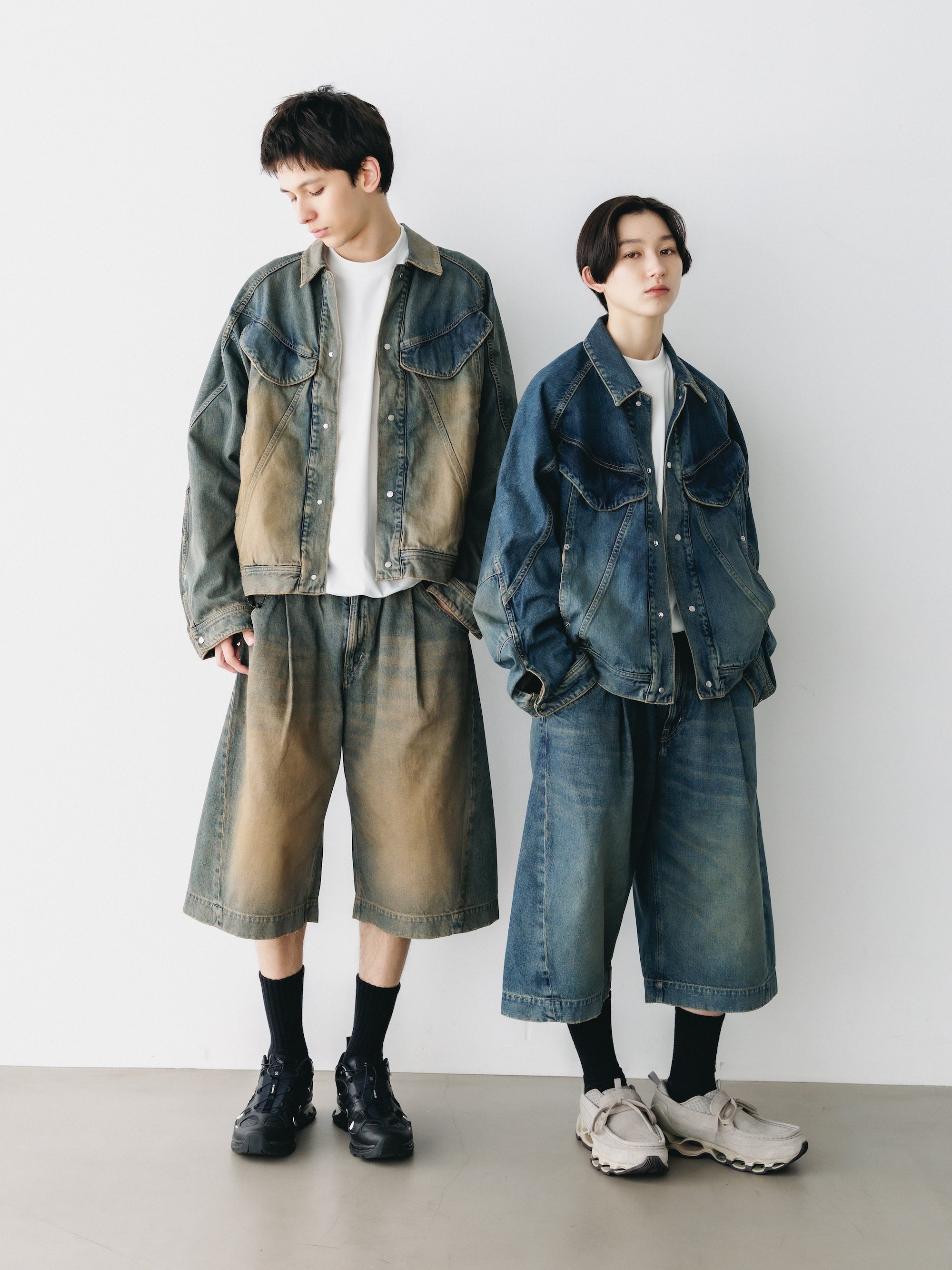 VINTAGE DYED SELVEDGE DENIM CITY BAGGY HALF PANTS (VINTAGE INDIGO)