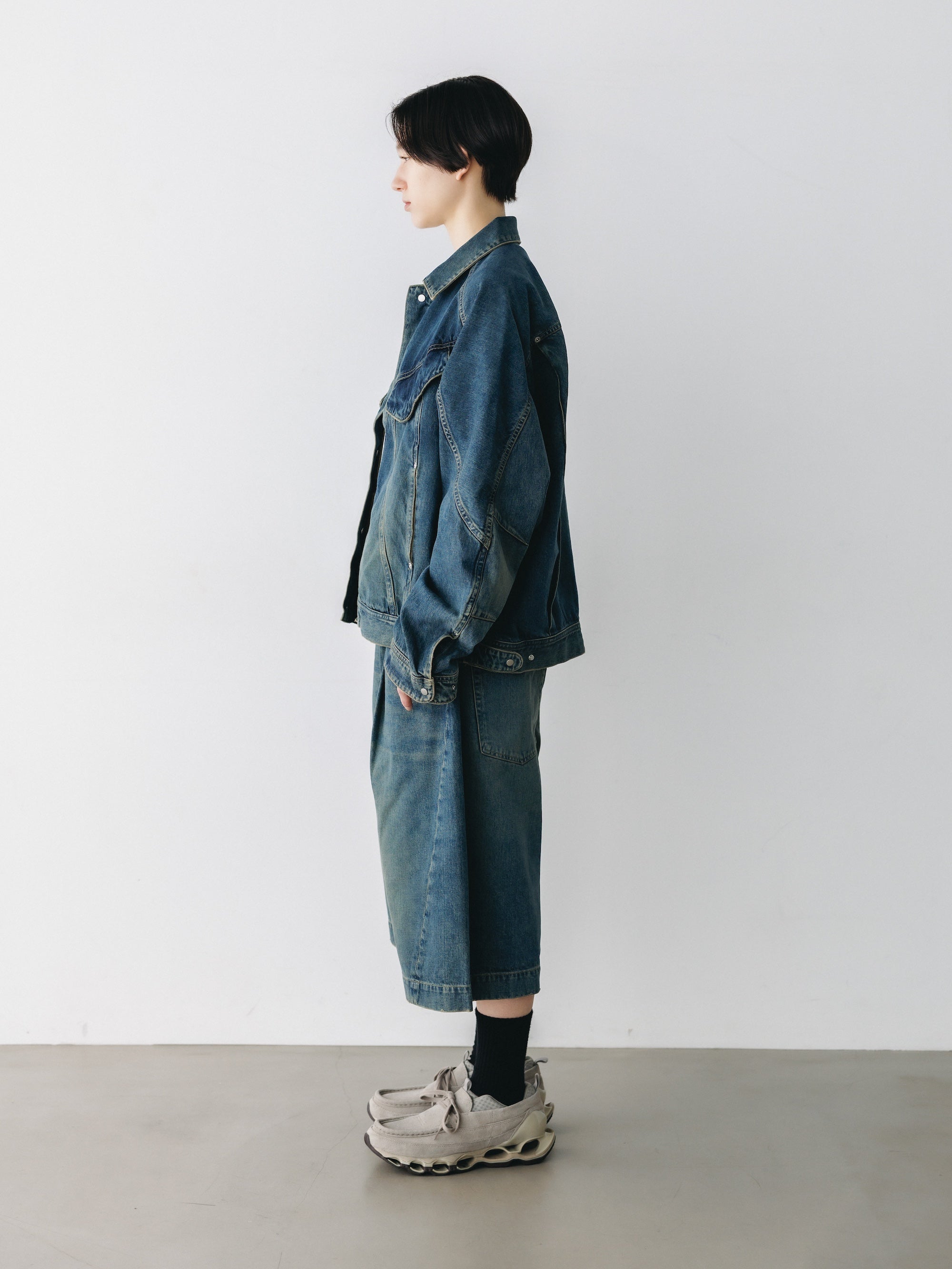 VINTAGE DYED SELVEDGE DENIM CITY BAGGY HALF PANTS (VINTAGE INDIGO)
