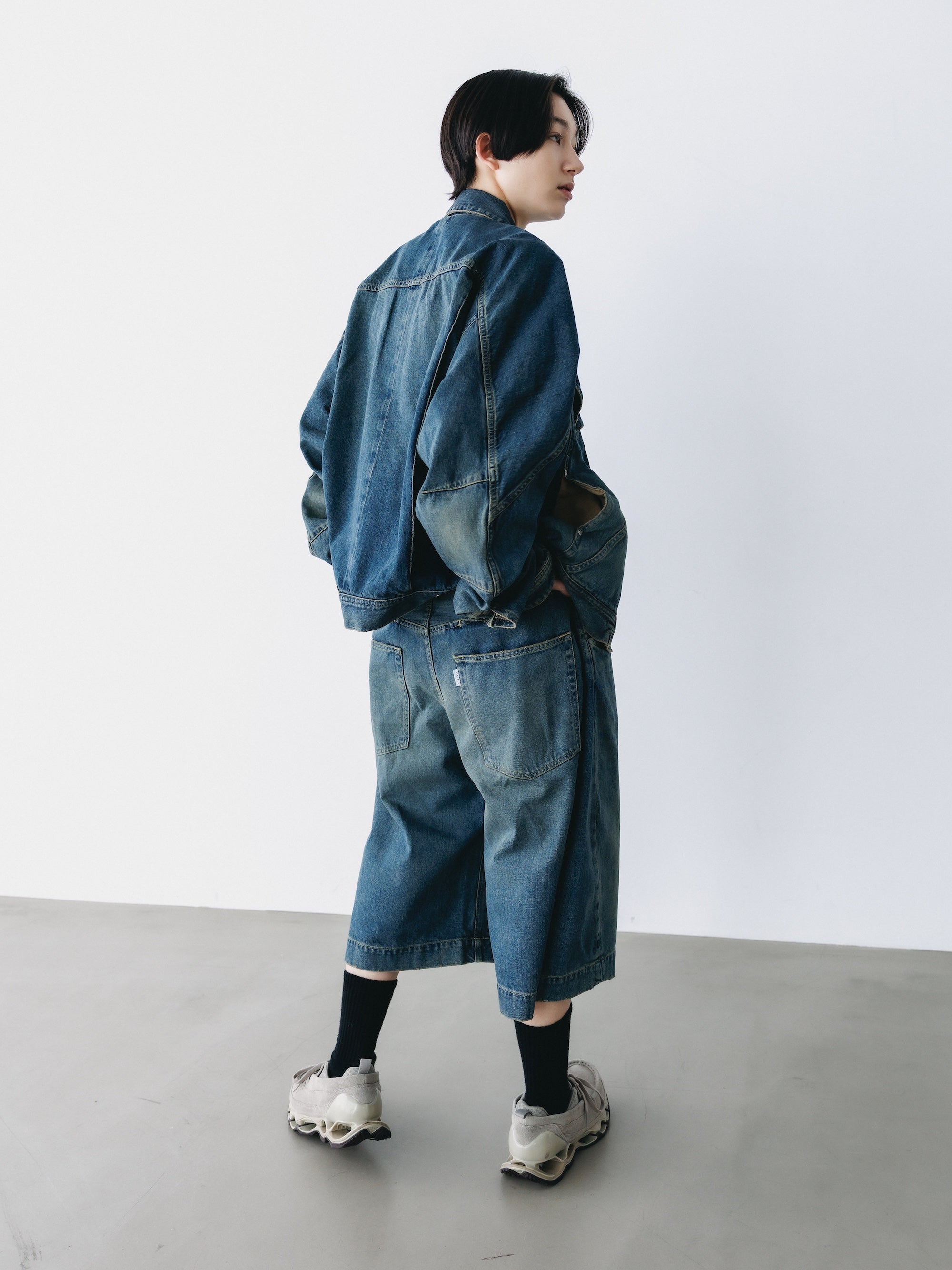 VINTAGE DYED SELVEDGE DENIM CITY BAGGY HALF PANTS (VINTAGE INDIGO)