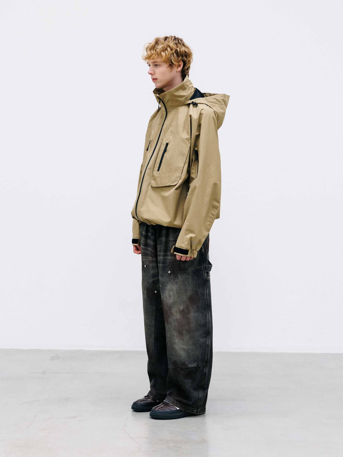 【10.10 SAT 20:00- IN STOCK】 VINTAGE DYED SELVEDGE DENIM DOUBLE KNEE CURVED WORKER PANTS (VINTAGE BLACK)