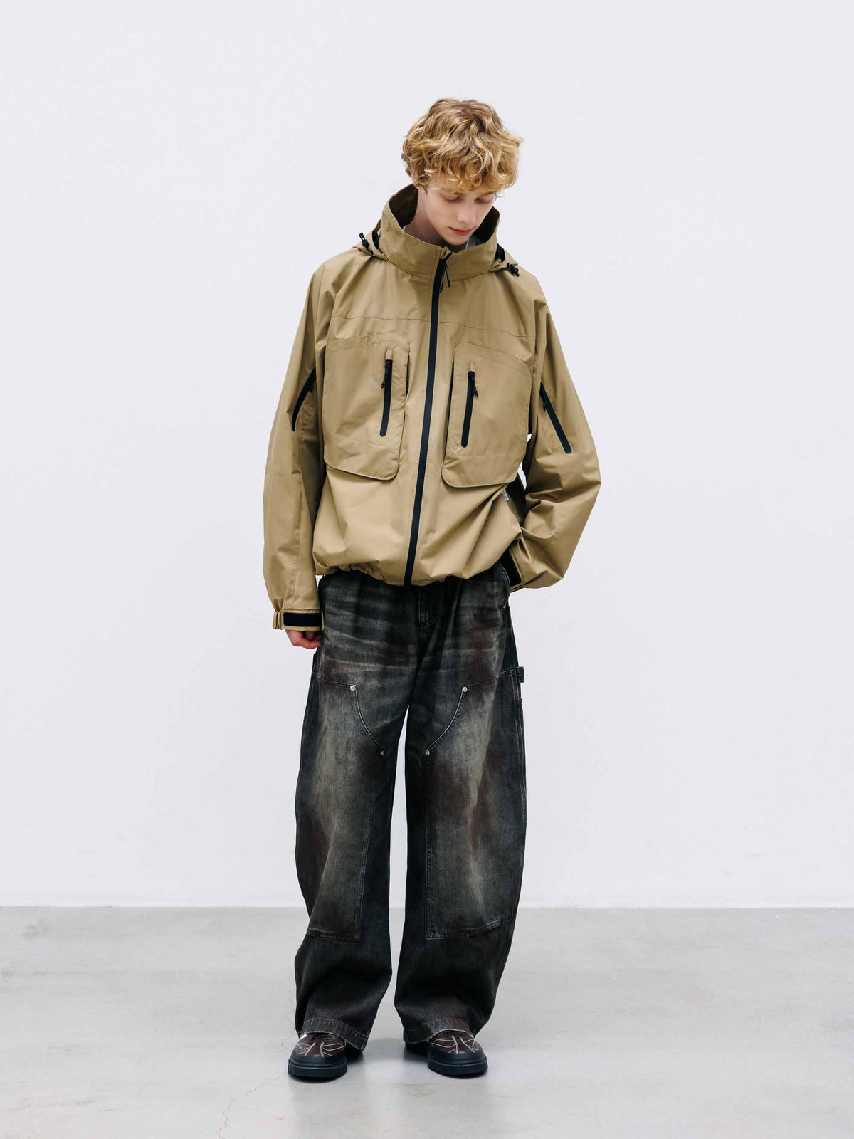 【10.10 SAT 20:00- IN STOCK】 VINTAGE DYED SELVEDGE DENIM DOUBLE KNEE CURVED WORKER PANTS (VINTAGE BLACK)