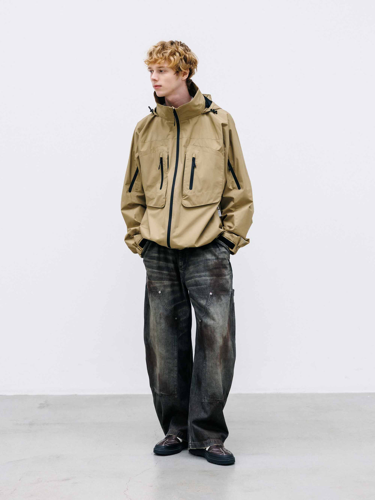 【10.10 SAT 20:00- IN STOCK】 VINTAGE DYED SELVEDGE DENIM DOUBLE KNEE CURVED WORKER PANTS (VINTAGE BLACK)