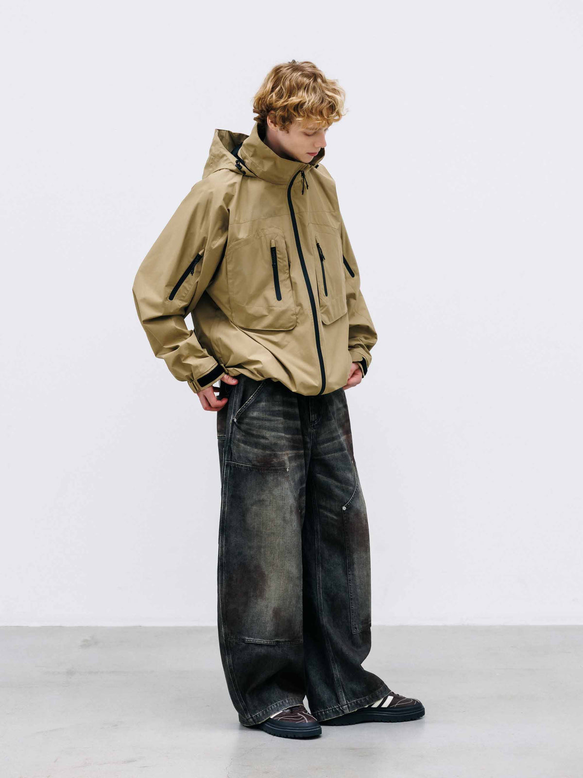 【10.10 SAT 20:00- IN STOCK】 VINTAGE DYED SELVEDGE DENIM DOUBLE KNEE CURVED WORKER PANTS (VINTAGE BLACK)