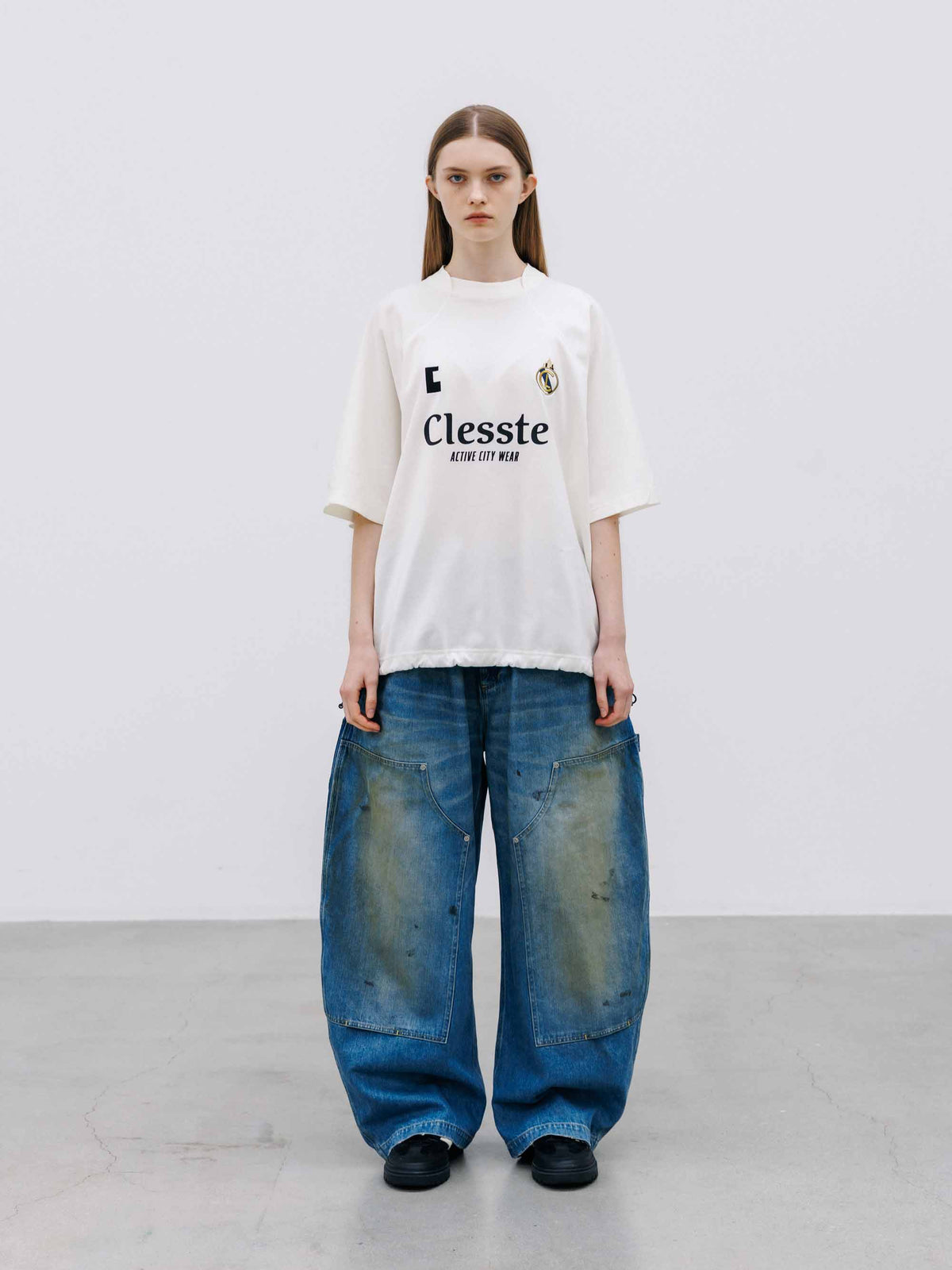 【10.10 SAT 20:00- IN STOCK】 VINTAGE DYED SELVEDGE DENIM DOUBLE KNEE CURVED WORKER PANTS (VINTAGE LIGHT INDIGO)