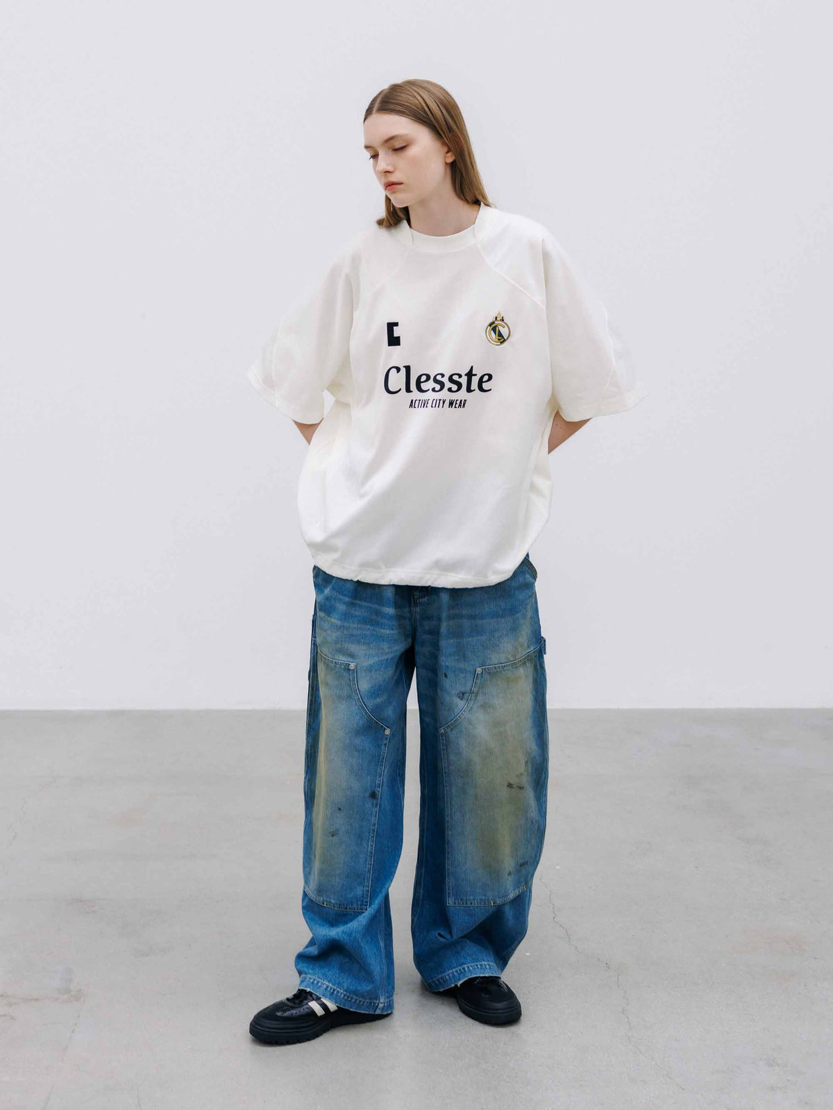 【10.10 SAT 20:00- IN STOCK】 VINTAGE DYED SELVEDGE DENIM DOUBLE KNEE CURVED WORKER PANTS (VINTAGE LIGHT INDIGO)