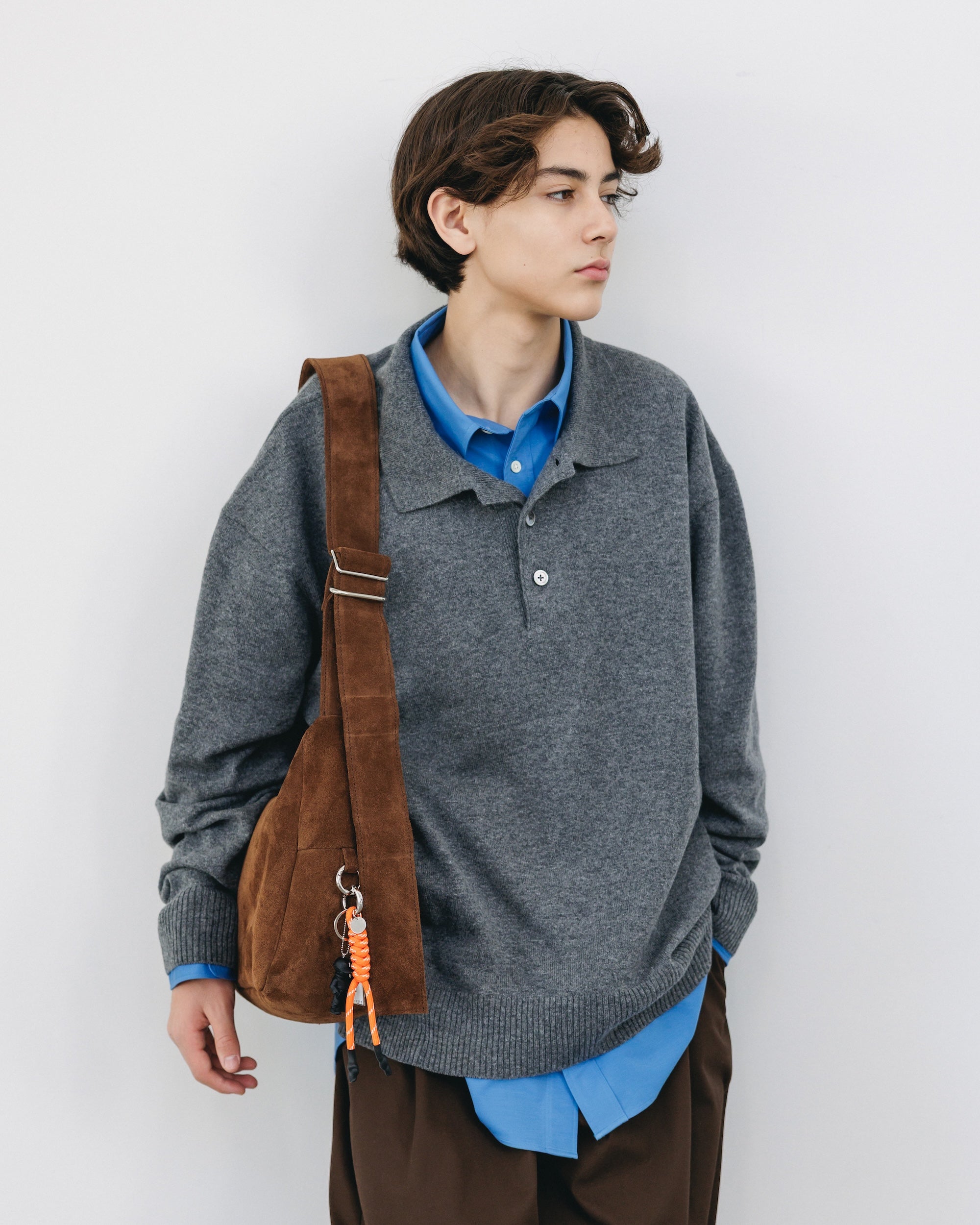 【12.27 SAT 20:00- IN STOCK】CASHMERE KNIT POLO SHIRT (GRAY)