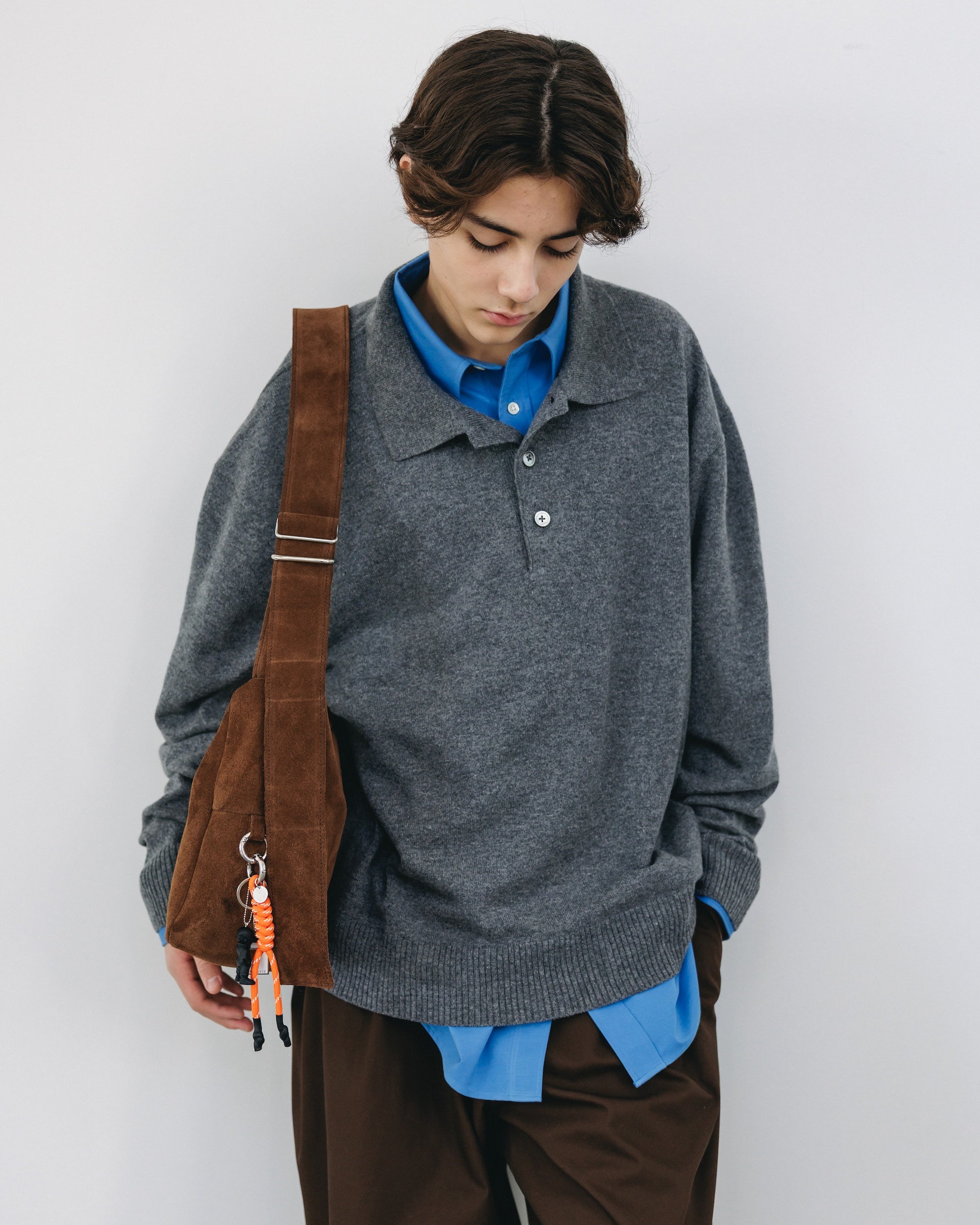 【12.27 SAT 20:00- IN STOCK】CASHMERE KNIT POLO SHIRT (GRAY)