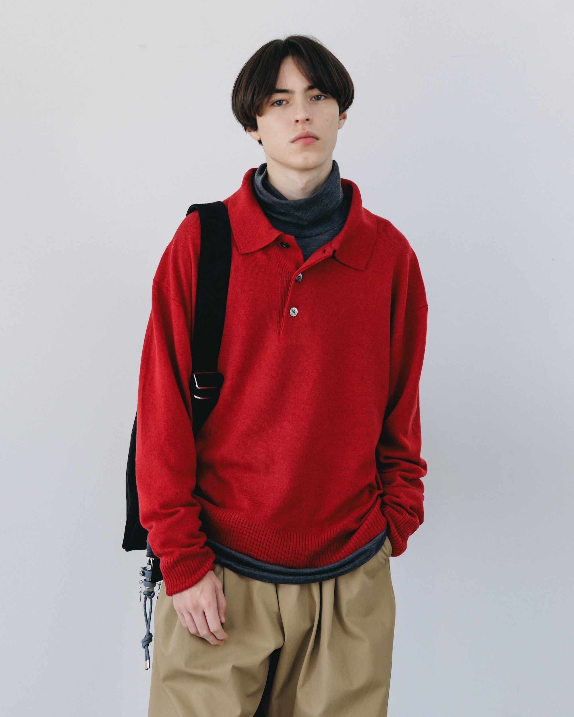 【12.27 SAT 20:00- IN STOCK】CASHMERE KNIT POLO SHIRT (RED)