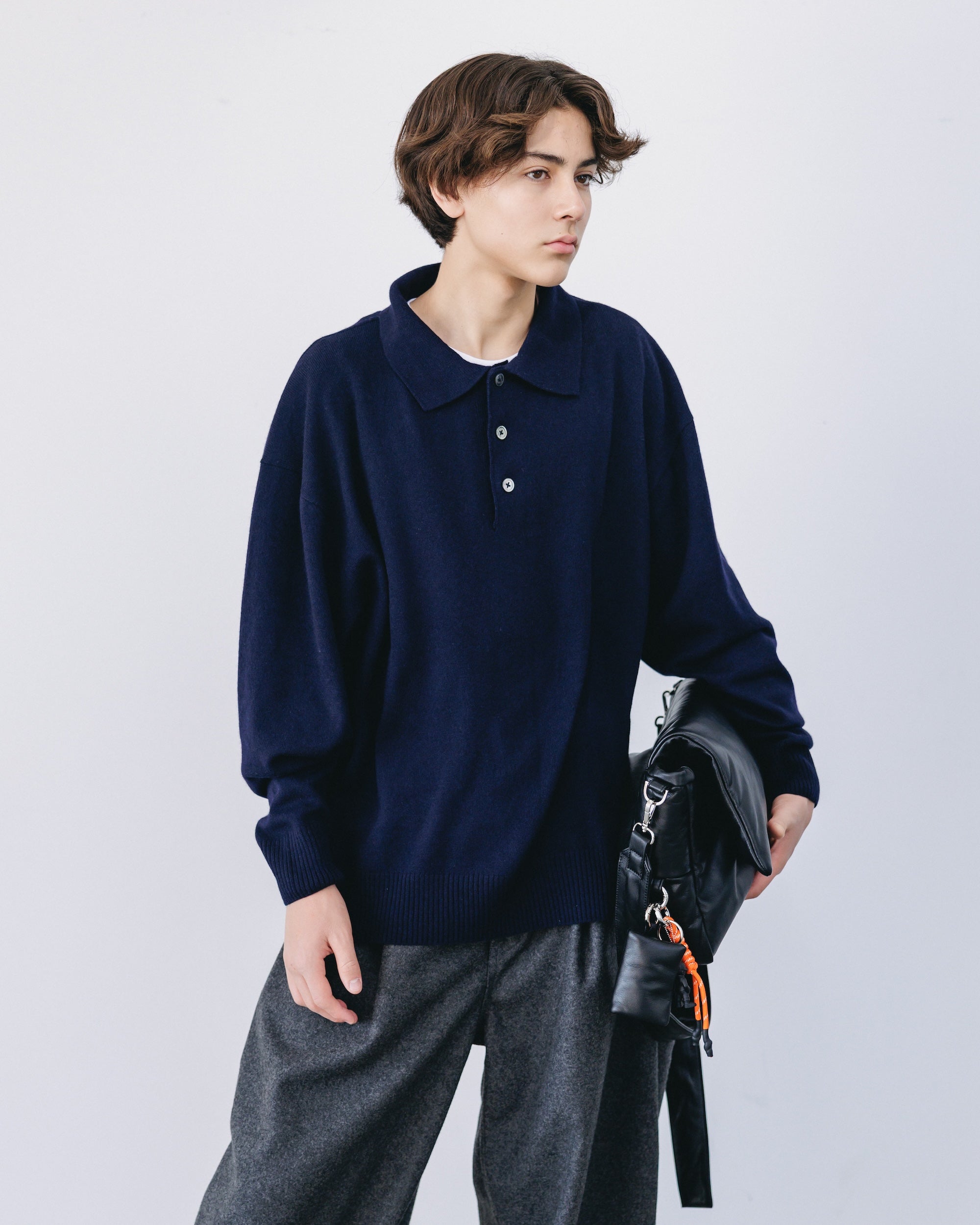 【12.27 SAT 20:00- IN STOCK】CASHMERE KNIT POLO SHIRT (NAVY)