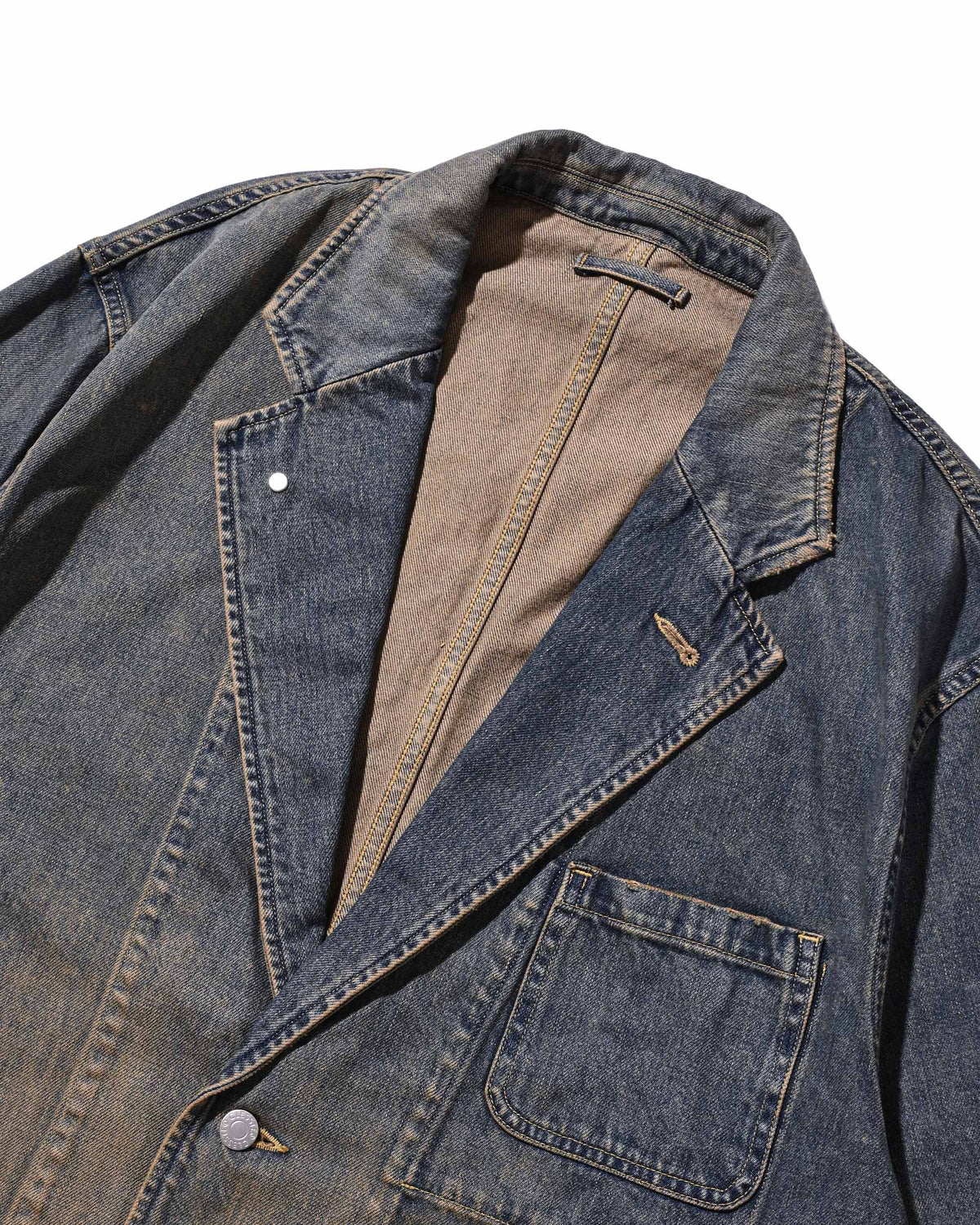【9.19 SAT 20:00- IN STOCK】VINTAGE DYED SELVEDGE DENIM CITY WORKER TAILORED JACKET (VINTAGE BEIGE)