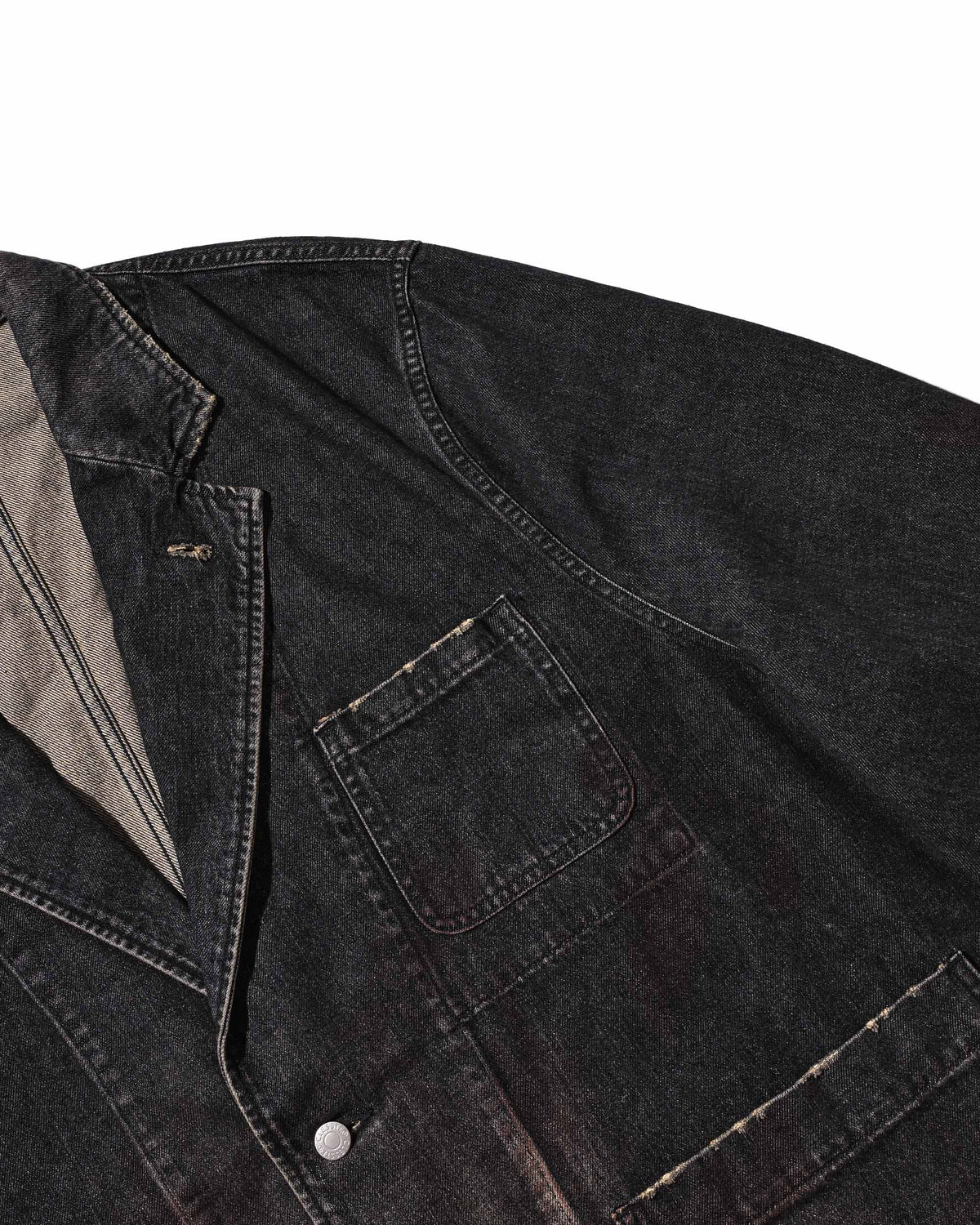 【9.19 SAT 20:00- IN STOCK】VINTAGE DYED SELVEDGE DENIM CITY WORKER TAILORED JACKET (VINTAGE BLACK)