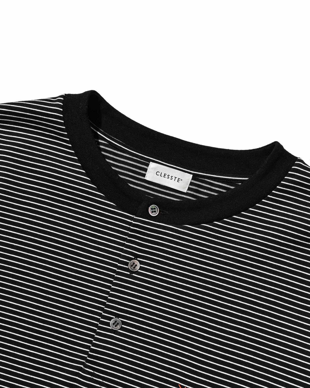 【10.4 SUN 20:00- IN STOCK】【LIMITED】 “C×YES GOOD MARKET" STRIPED HENLEY NECK L/S T-SHIRT WITH DRAWSTRINGS (BLACK)