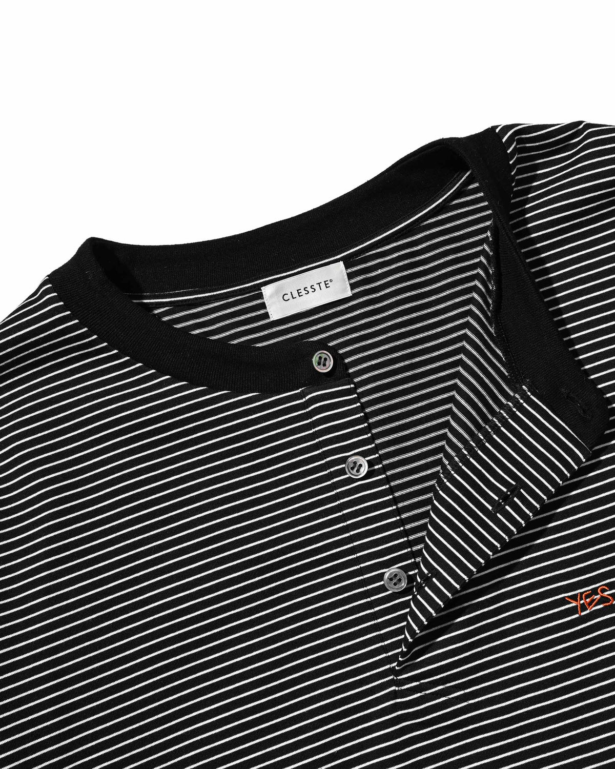 【10.4 SUN 20:00- IN STOCK】【LIMITED】 “C×YES GOOD MARKET" STRIPED HENLEY NECK L/S T-SHIRT WITH DRAWSTRINGS (BLACK)