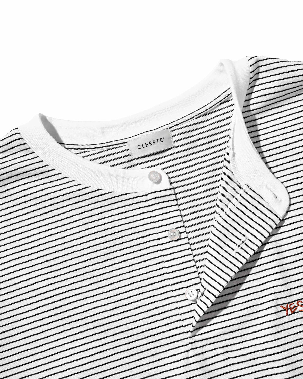 【10.4 SUN 20:00- IN STOCK】【LIMITED】 “C×YES GOOD MARKET" STRIPED HENLEY NECK L/S T-SHIRT WITH DRAWSTRINGS (WHITE)