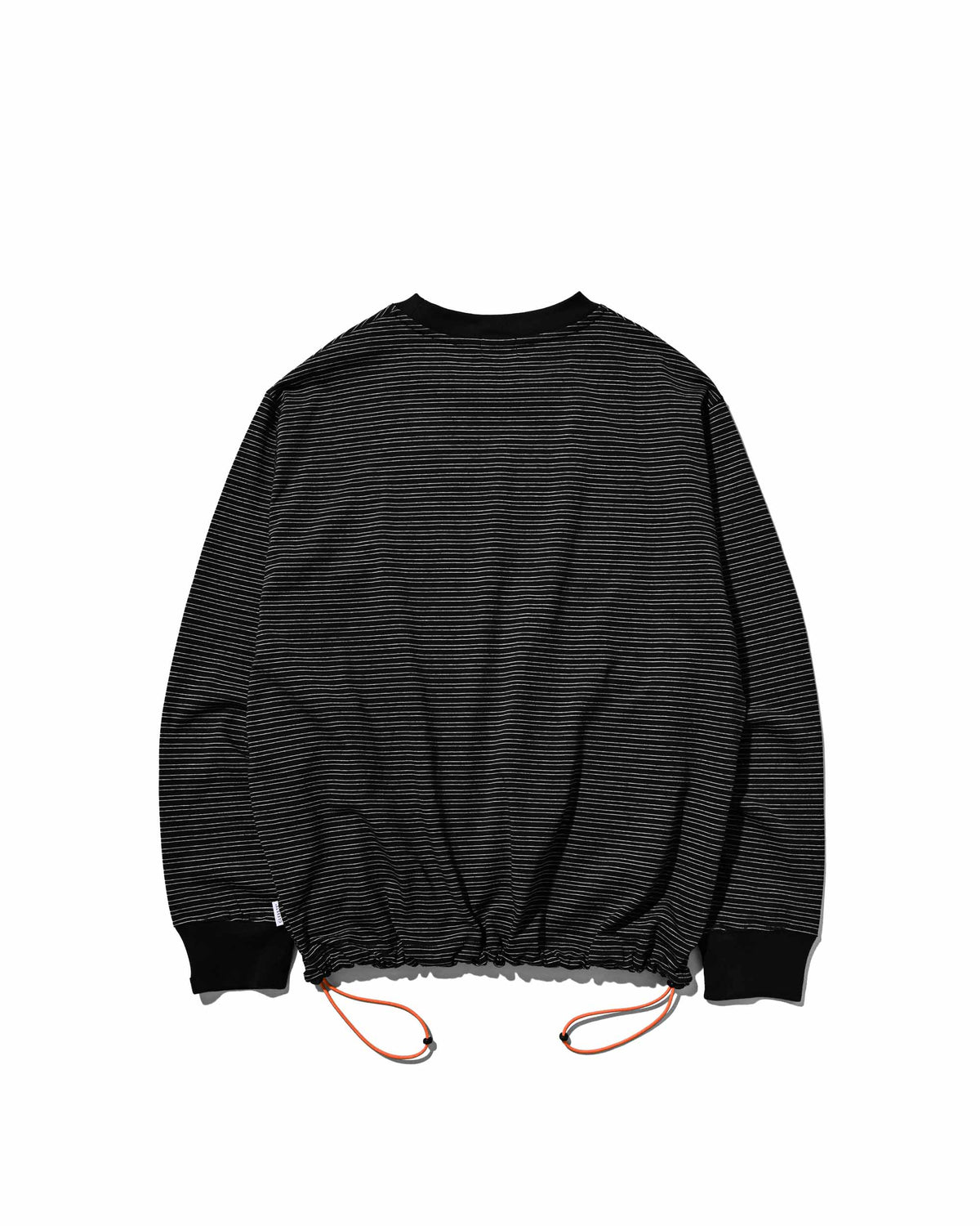 【10.4 SUN 20:00- IN STOCK】【LIMITED】 “YES G♡♡D MARKET" MICRO STRIPED L/S T-SHIRT WITH DRAWSTRINGS (BLACK)