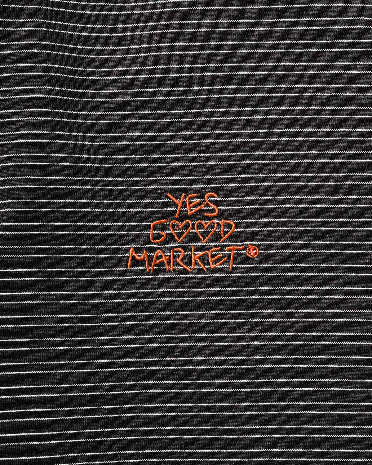 【10.4 SUN 20:00- IN STOCK】【LIMITED】 “YES G♡♡D MARKET" MICRO STRIPED L/S T-SHIRT WITH DRAWSTRINGS (BLACK)