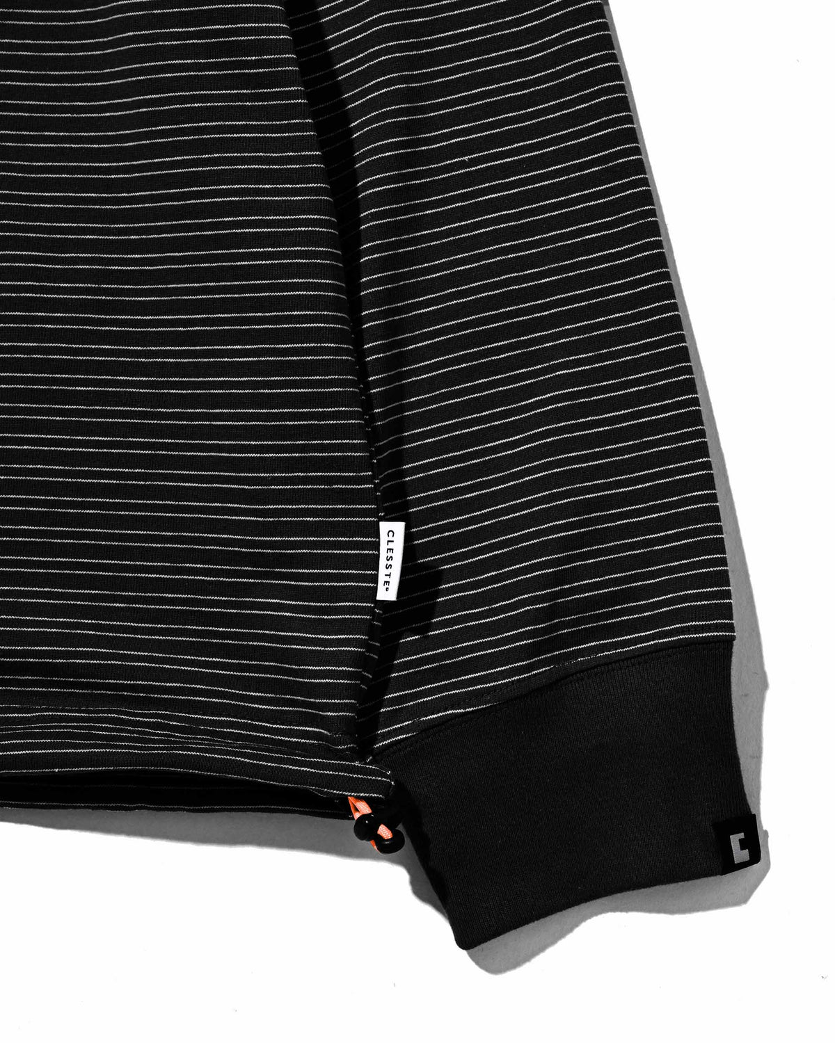 【10.4 SUN 20:00- IN STOCK】【LIMITED】 “YES G♡♡D MARKET" MICRO STRIPED L/S T-SHIRT WITH DRAWSTRINGS (BLACK)