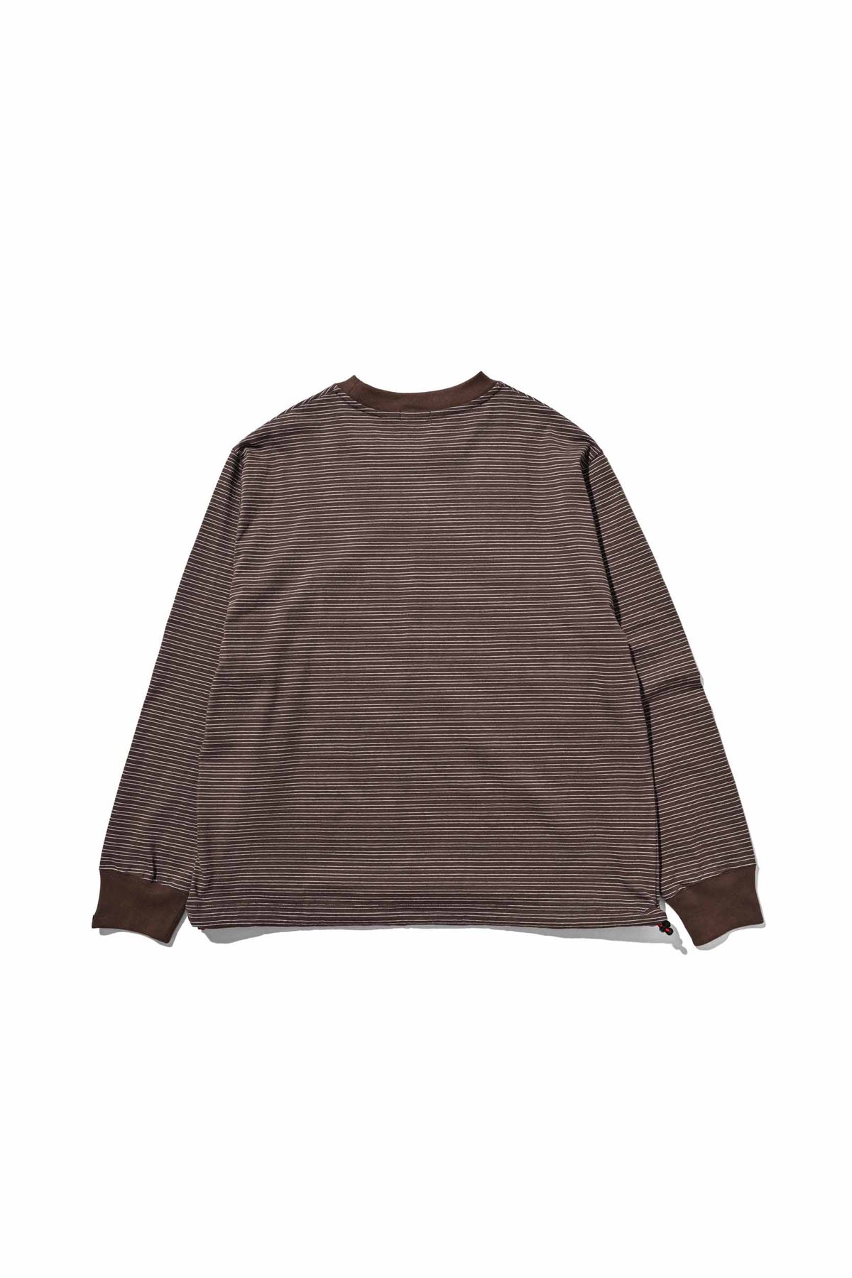 【10.4 SUN 20:00- IN STOCK】【LIMITED】 “YES G♡♡D MARKET" MICRO STRIPED L/S T-SHIRT WITH DRAWSTRINGS (BROWN)