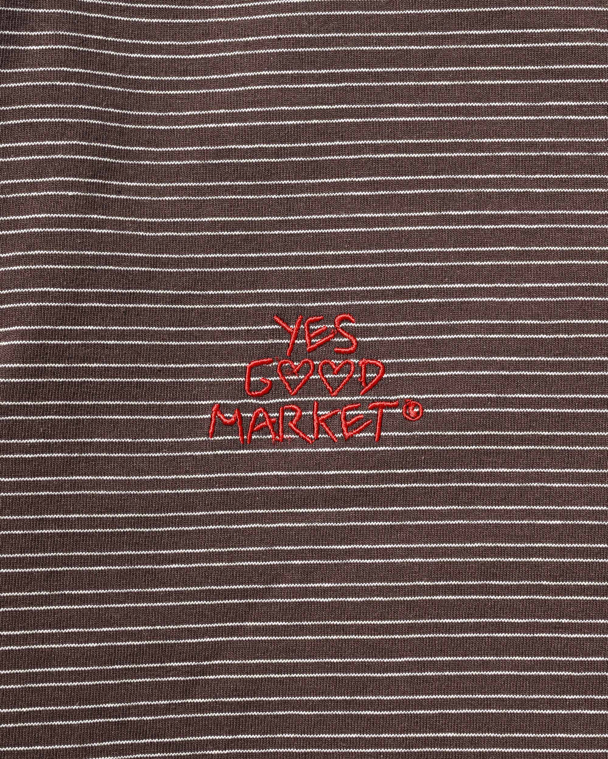 【10.4 SUN 20:00- IN STOCK】【LIMITED】 “YES G♡♡D MARKET" MICRO STRIPED L/S T-SHIRT WITH DRAWSTRINGS (BROWN)