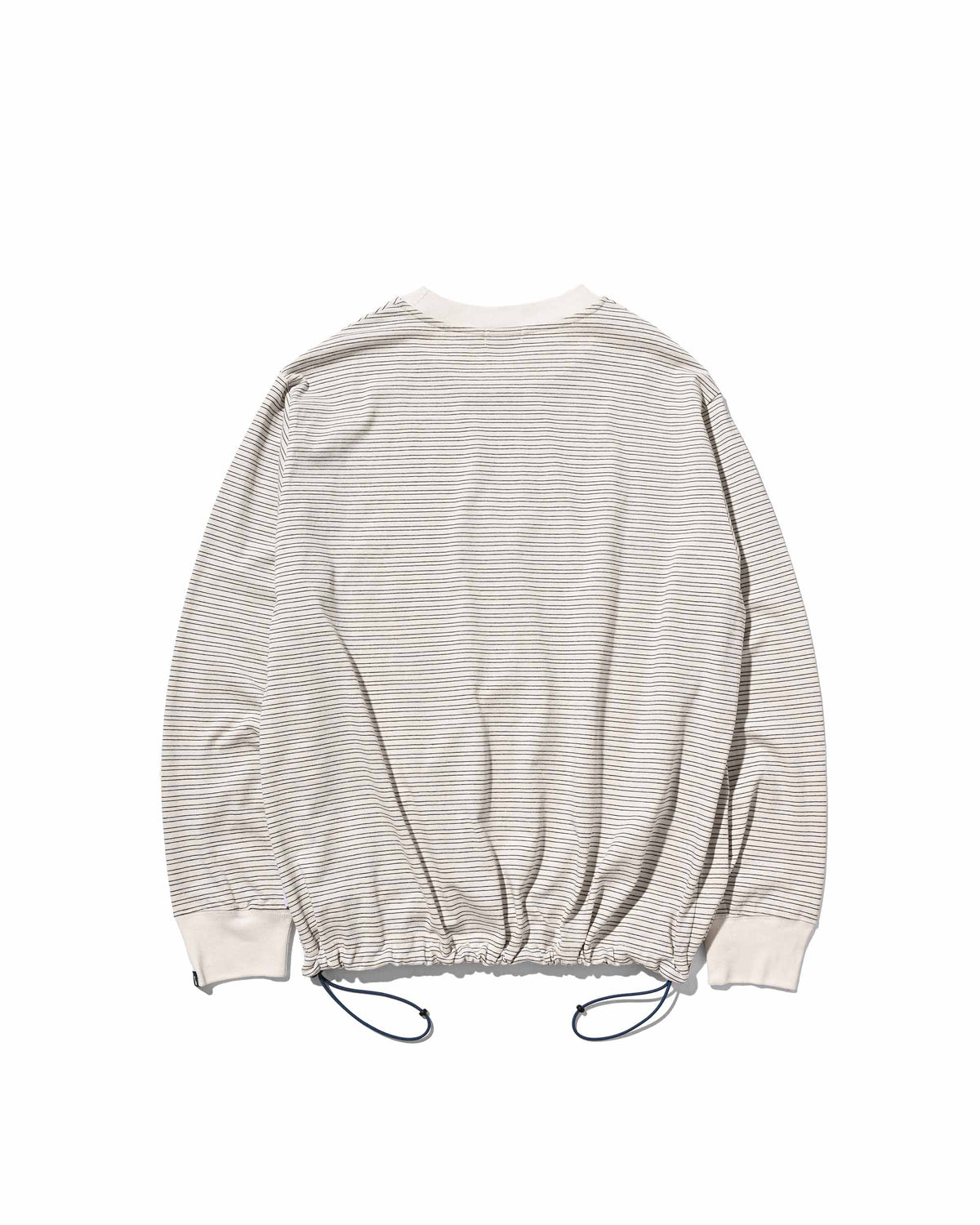 【10.4 SUN 20:00- IN STOCK】【LIMITED】 “YES G♡♡D MARKET" MICRO STRIPED L/S T-SHIRT WITH DRAWSTRINGS (IVORY)