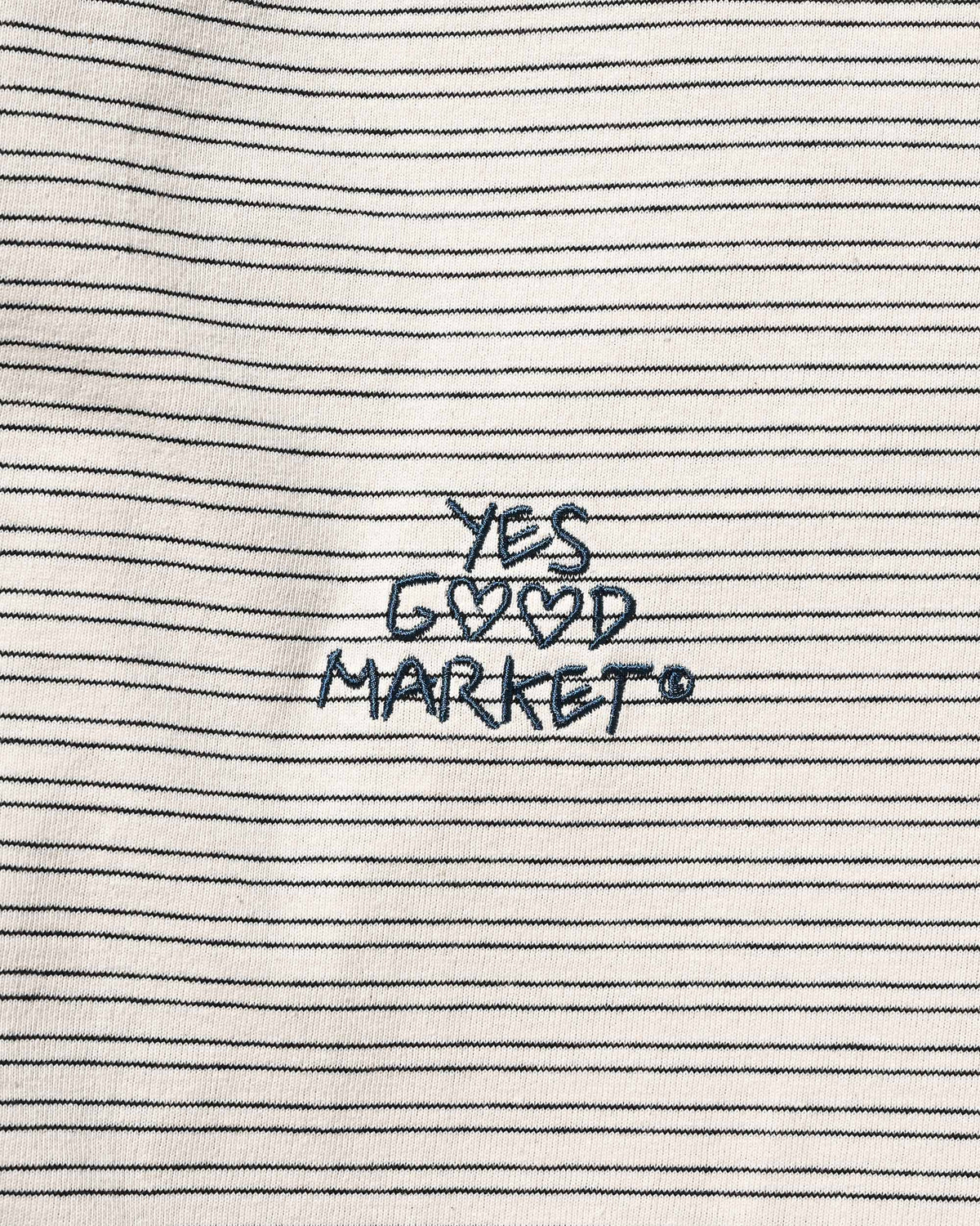 【10.4 SUN 20:00- IN STOCK】【LIMITED】 “YES G♡♡D MARKET" MICRO STRIPED L/S T-SHIRT WITH DRAWSTRINGS (IVORY)