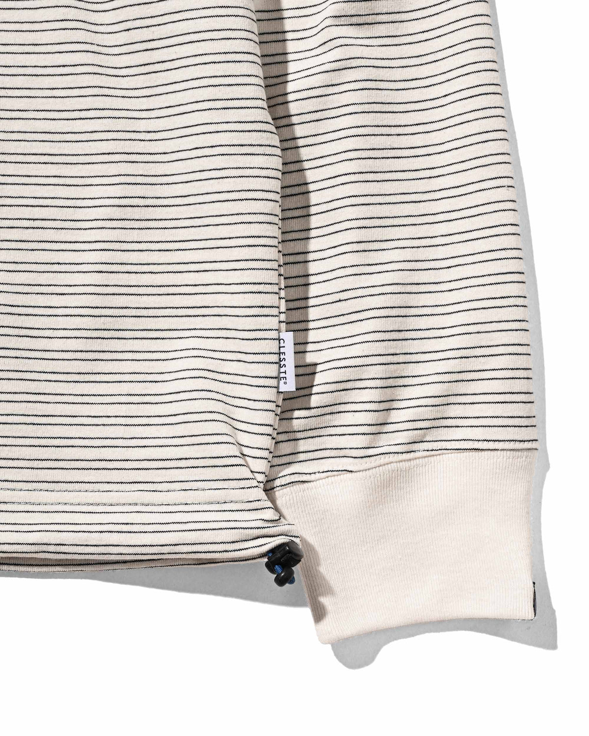 【10.4 SUN 20:00- IN STOCK】【LIMITED】 “YES G♡♡D MARKET" MICRO STRIPED L/S T-SHIRT WITH DRAWSTRINGS (IVORY)
