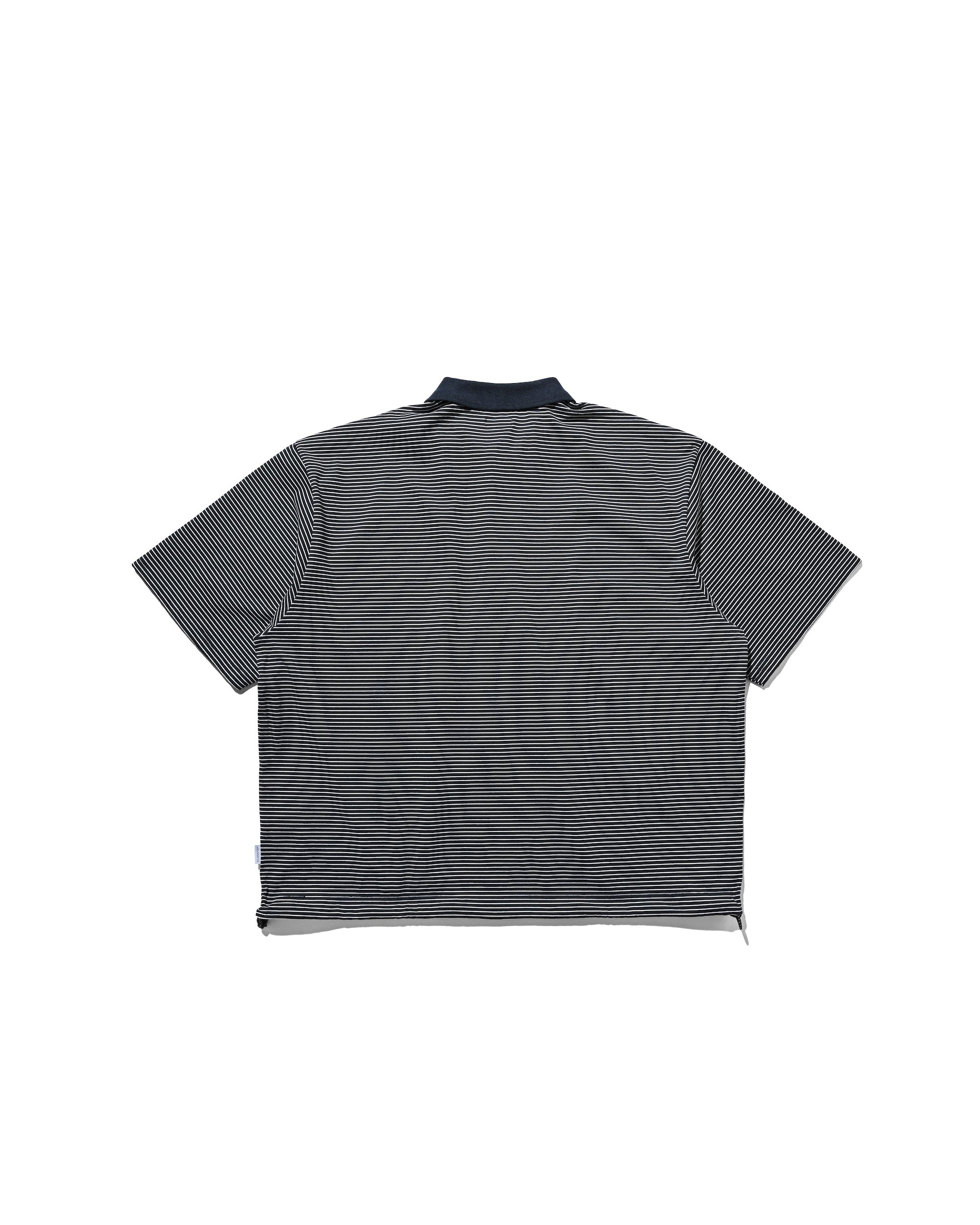 EMBROIDERY LOGO STRIPED S/S POLO WITH DRAWSTRINGS (NAVY×WHITE)