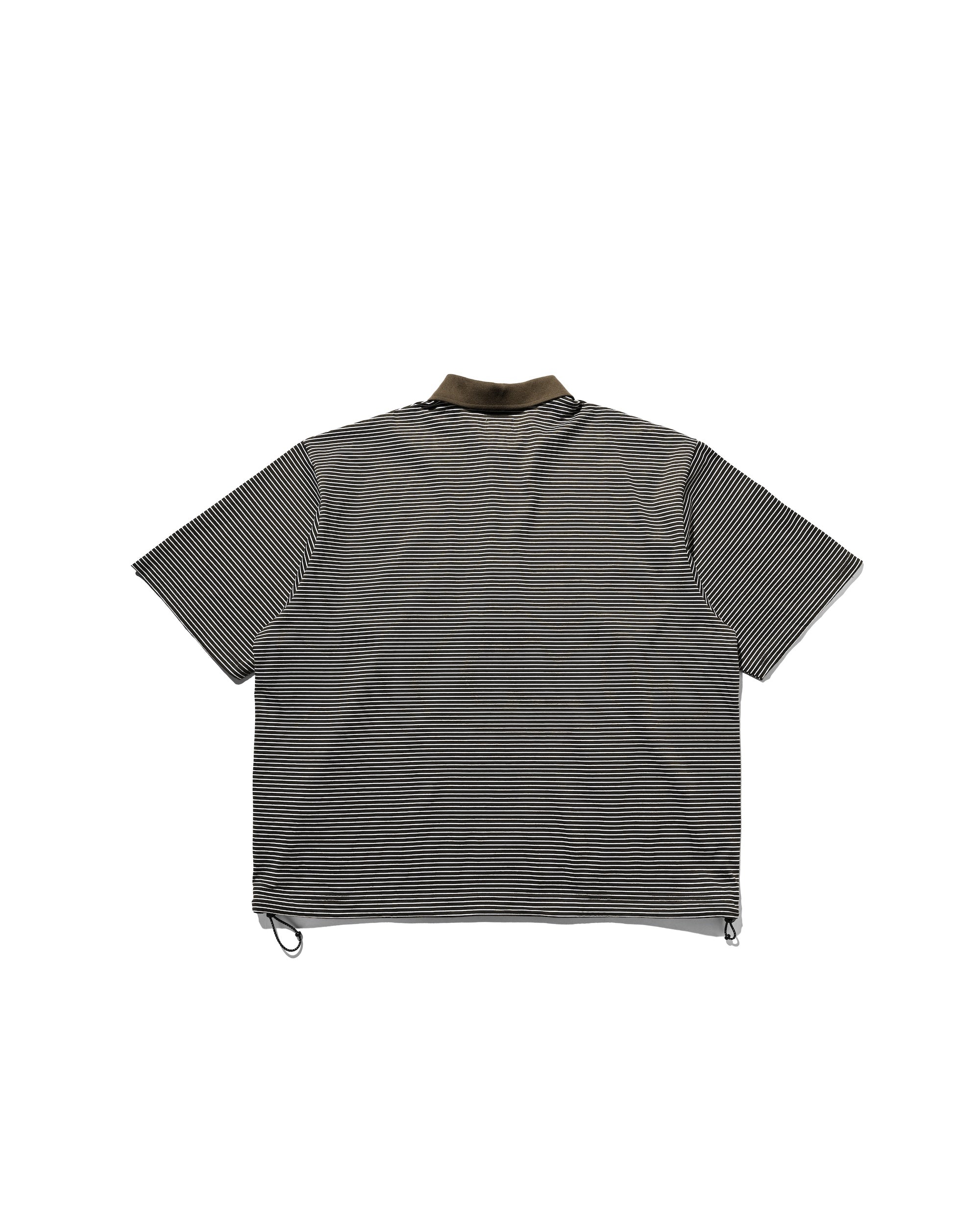 EMBROIDERY LOGO STRIPED S/S POLO WITH DRAWSTRINGS (BROWN×WHITE)