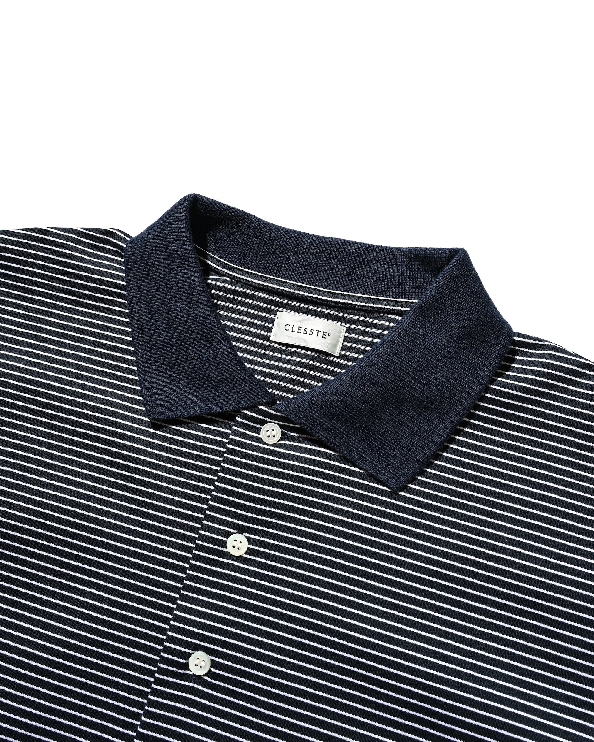 EMBROIDERY LOGO STRIPED S/S POLO WITH DRAWSTRINGS (NAVY×WHITE)