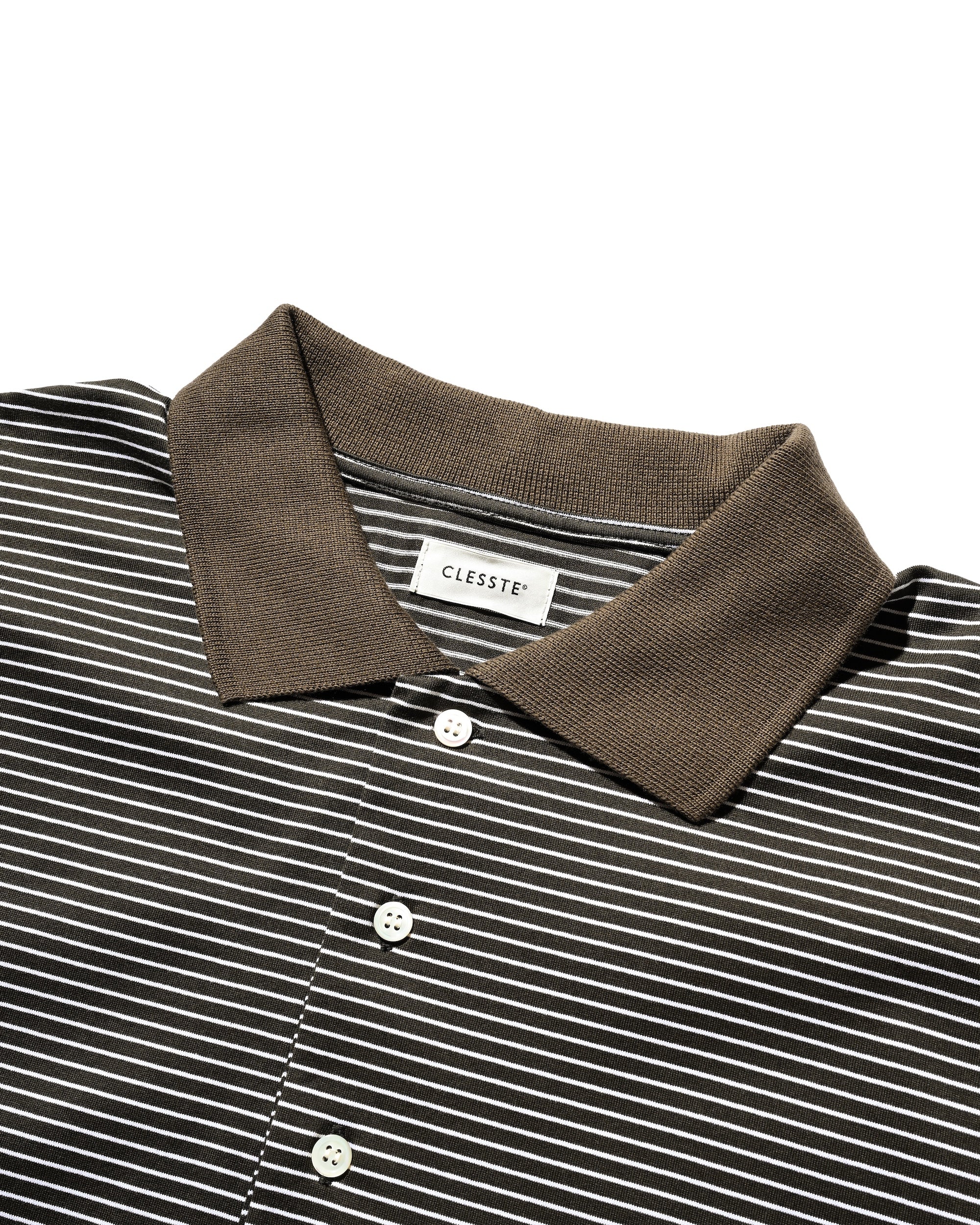 EMBROIDERY LOGO STRIPED S/S POLO WITH DRAWSTRINGS (BROWN×WHITE)