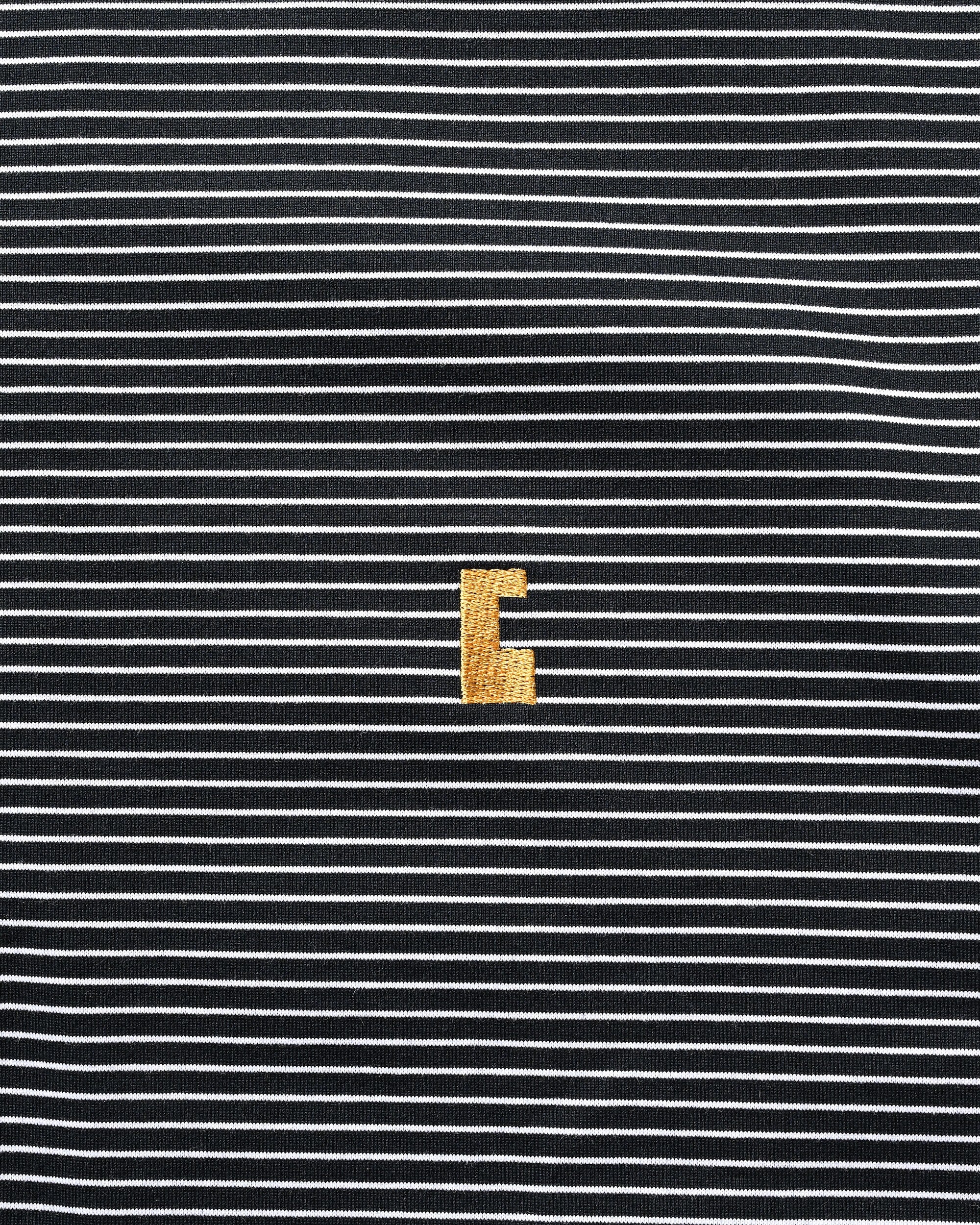 EMBROIDERY LOGO STRIPED S/S POLO WITH DRAWSTRINGS (NAVY×WHITE)