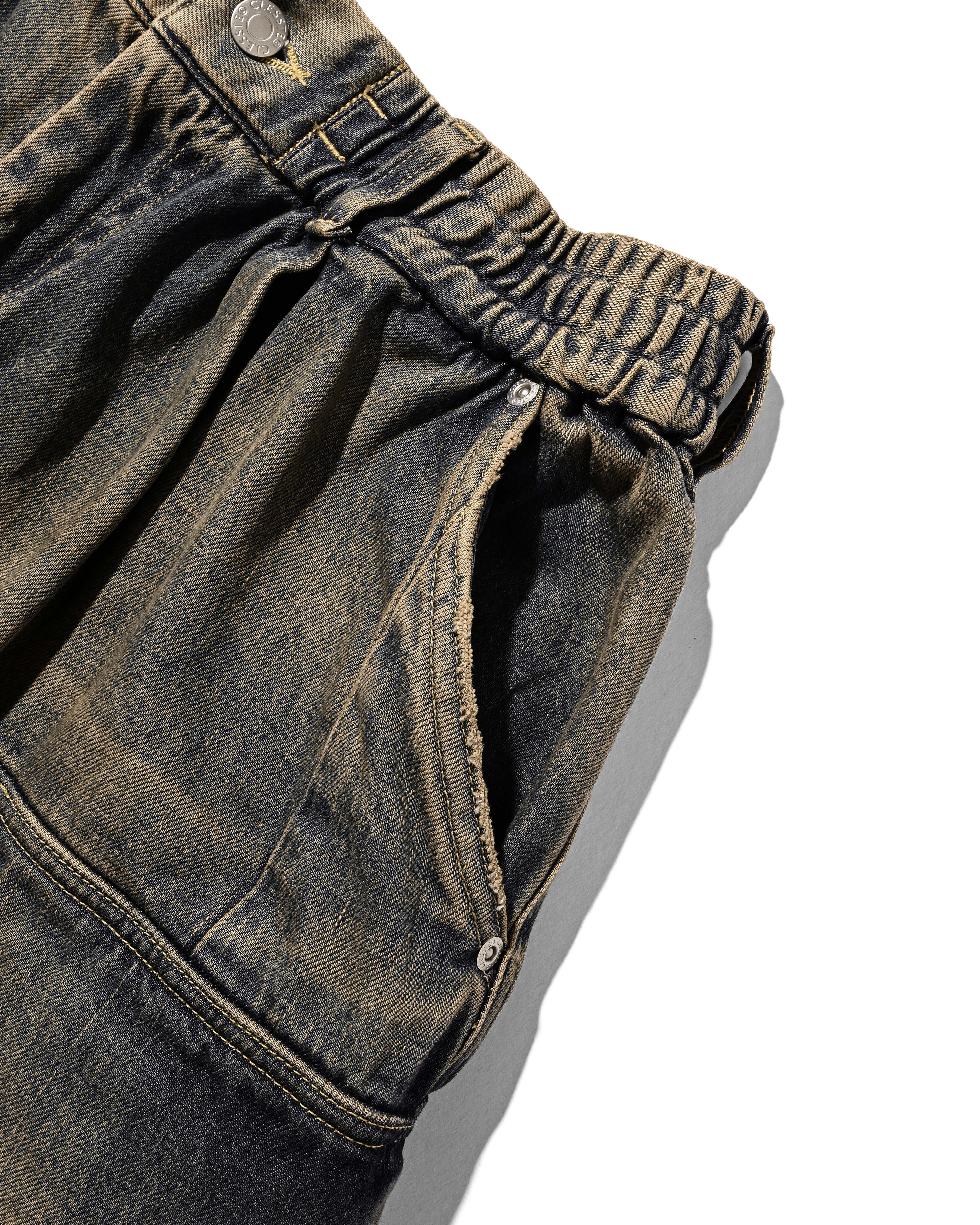 VINTAGE DYED SELVEDGE DENIM CITY MEGA POCKET BALLOON CARGO HALF PANTS