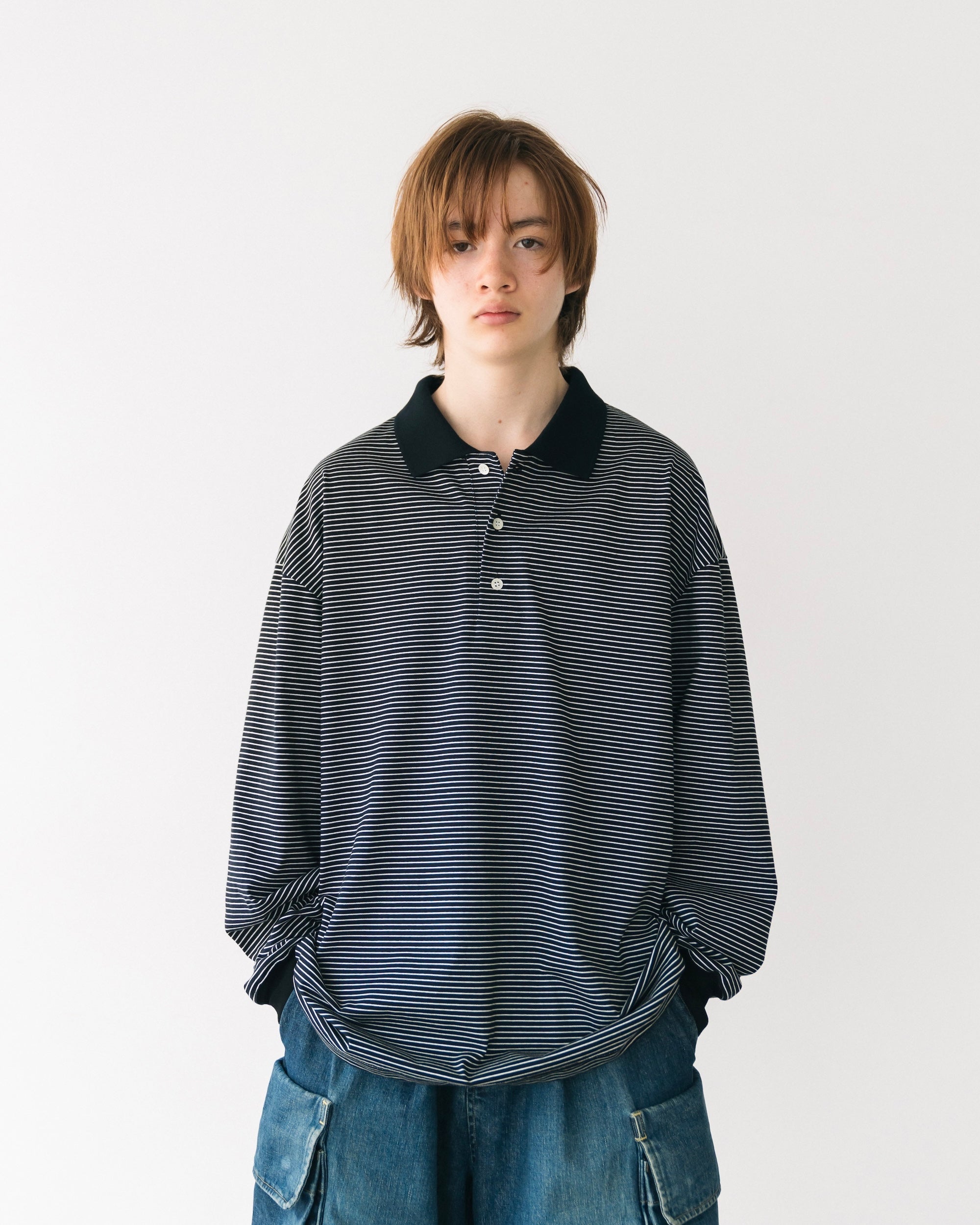 STRIPED MASSIVE L/S POLO SHIRT WITH DRAWSTRINGS