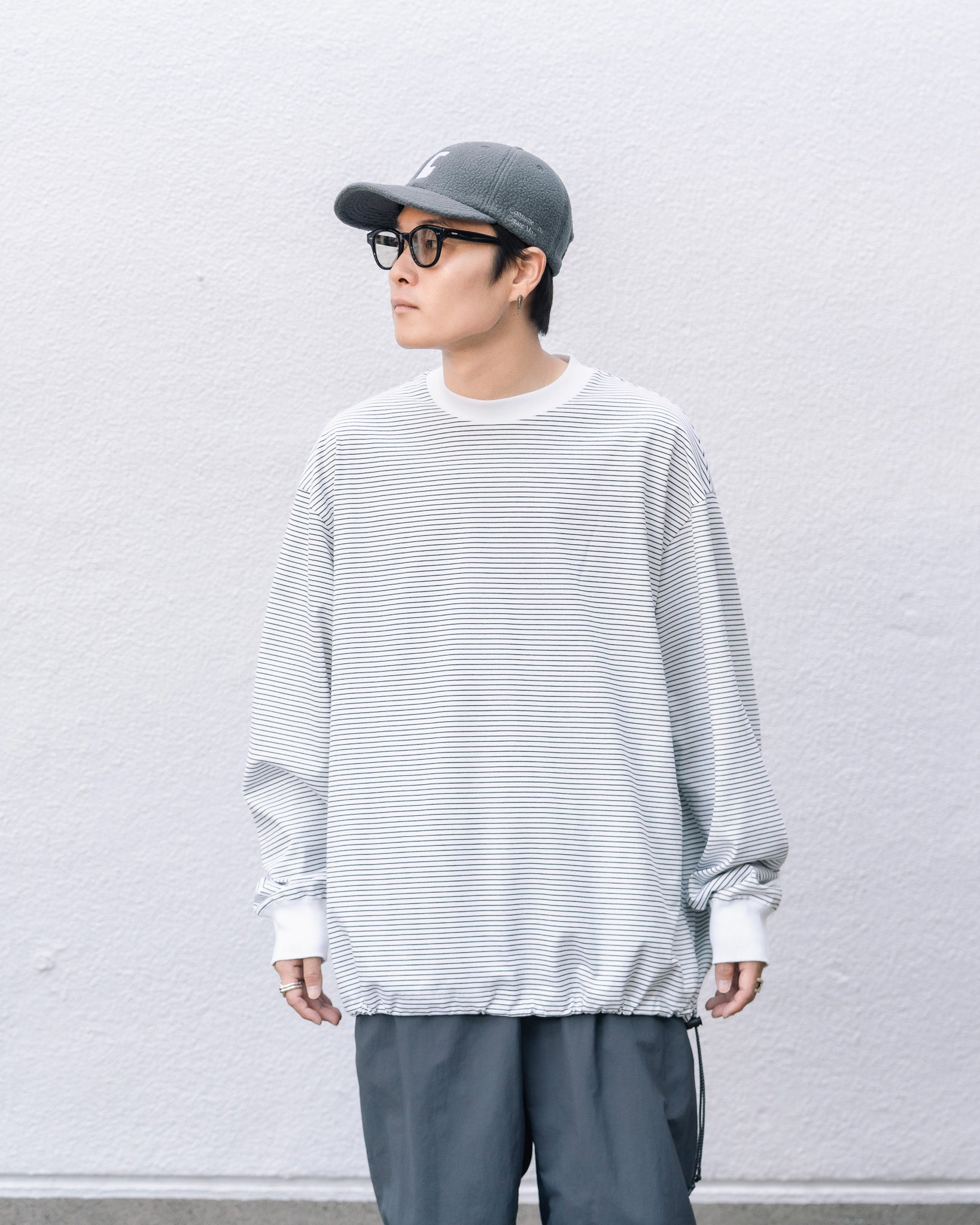 【4.14 SUN 20:00- IN STOCK】STRIPED MASSIVE L/S T-SHIRT WITH DRAWSTRINGS