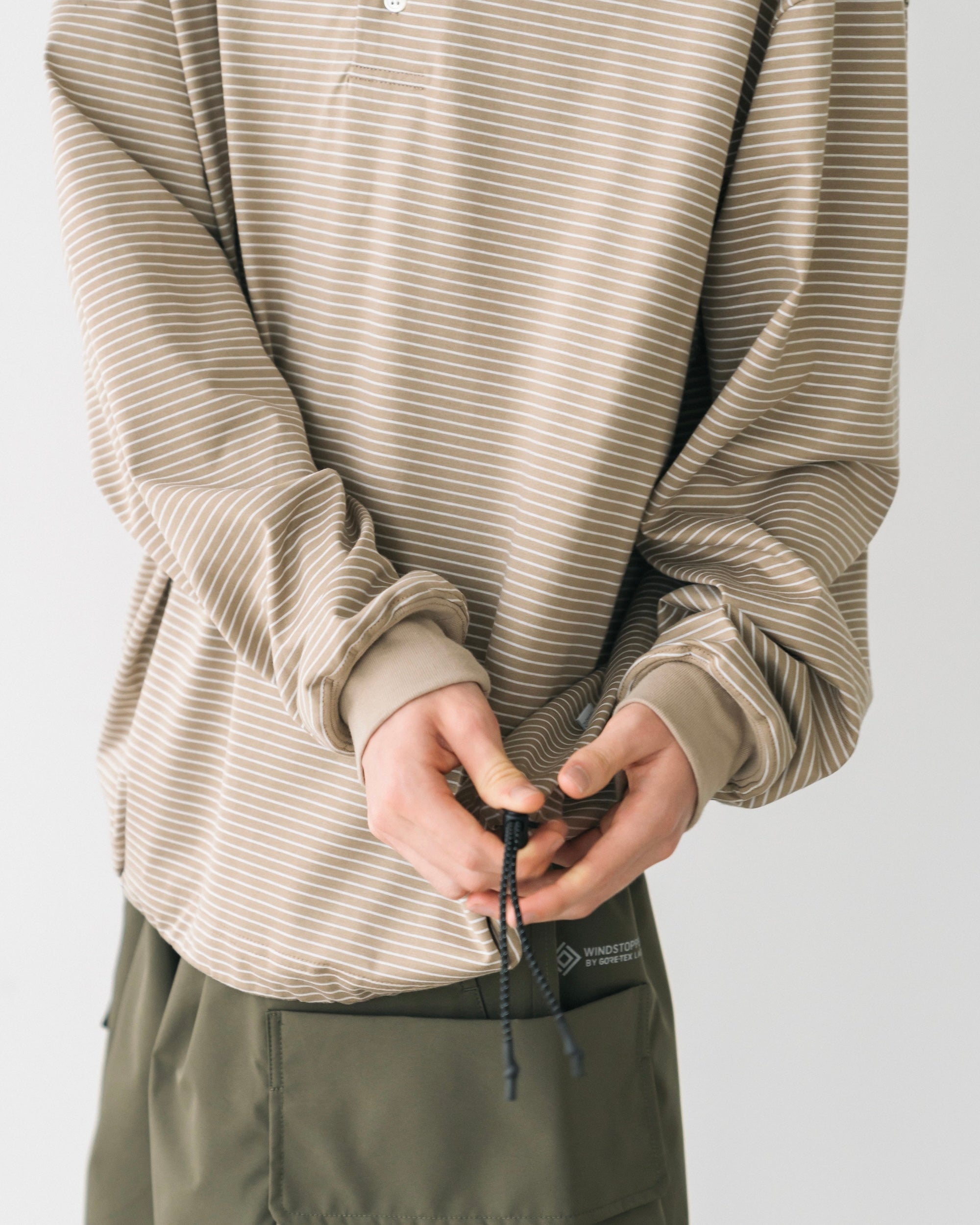 STRIPED MASSIVE L/S POLO SHIRT WITH DRAWSTRINGS
