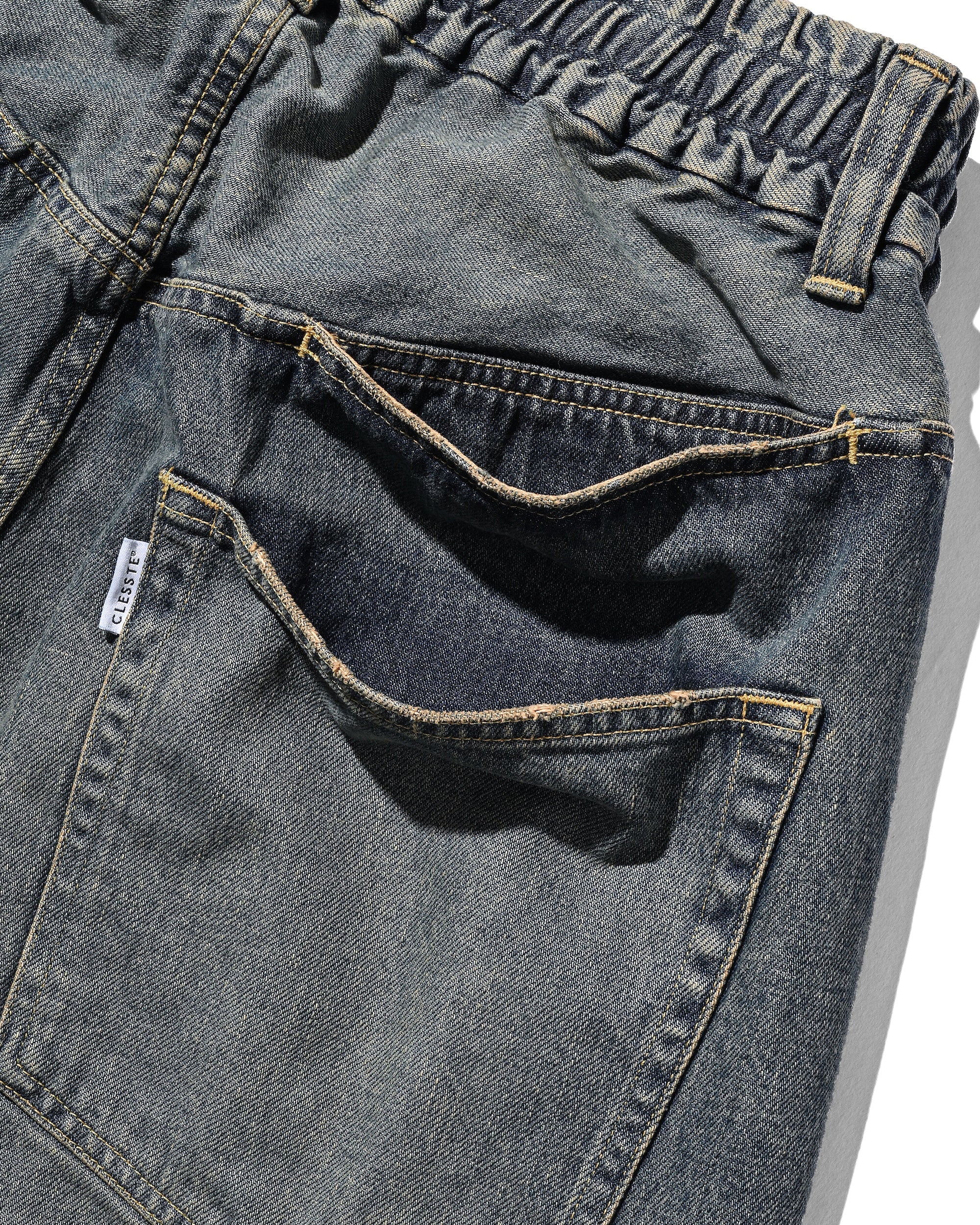 VINTAGE DYED SELVEDGE DENIM CITY BAGGY HALF PANTS (VINTAGE INDIGO)