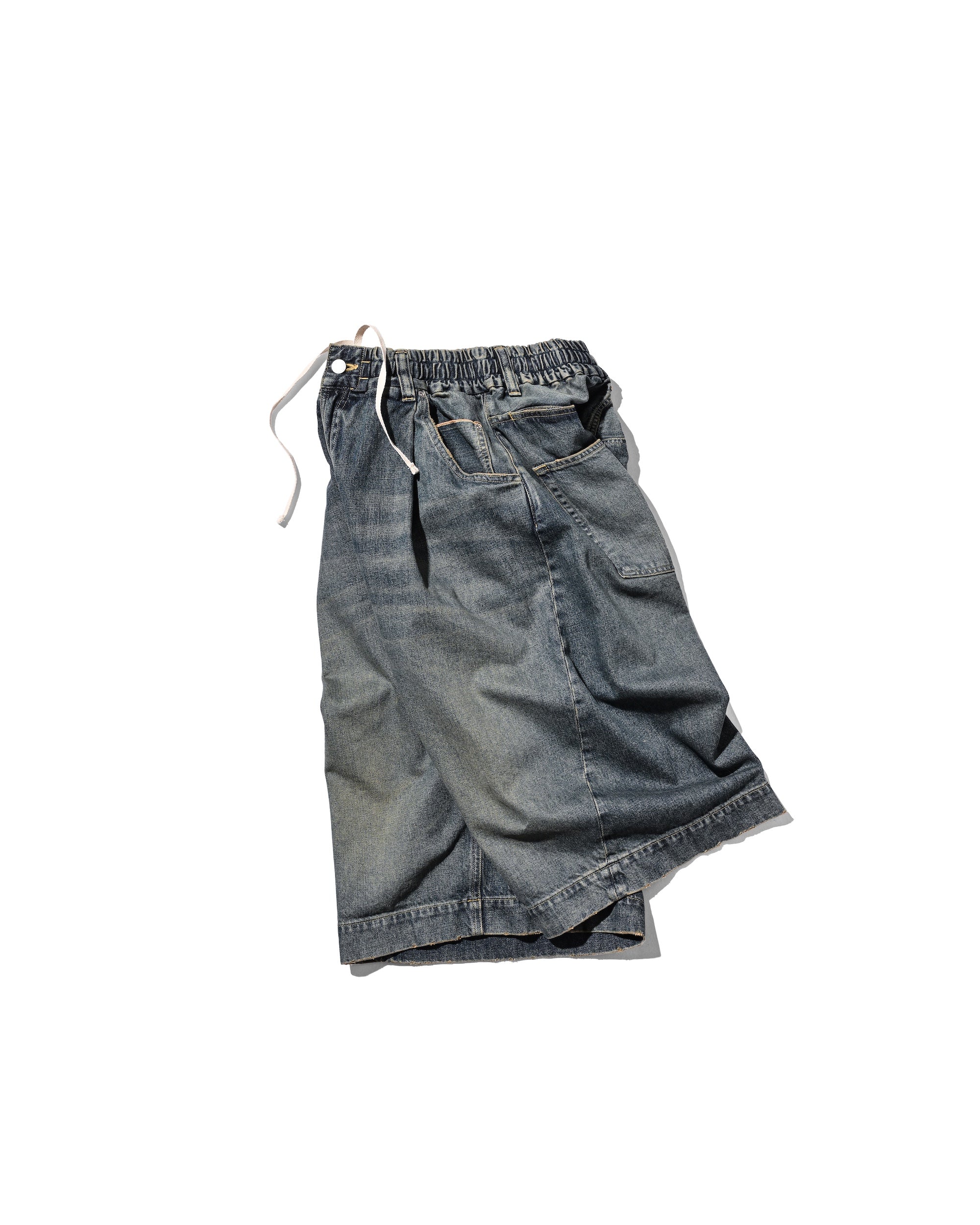 VINTAGE DYED SELVEDGE DENIM CITY BAGGY HALF PANTS (VINTAGE INDIGO)