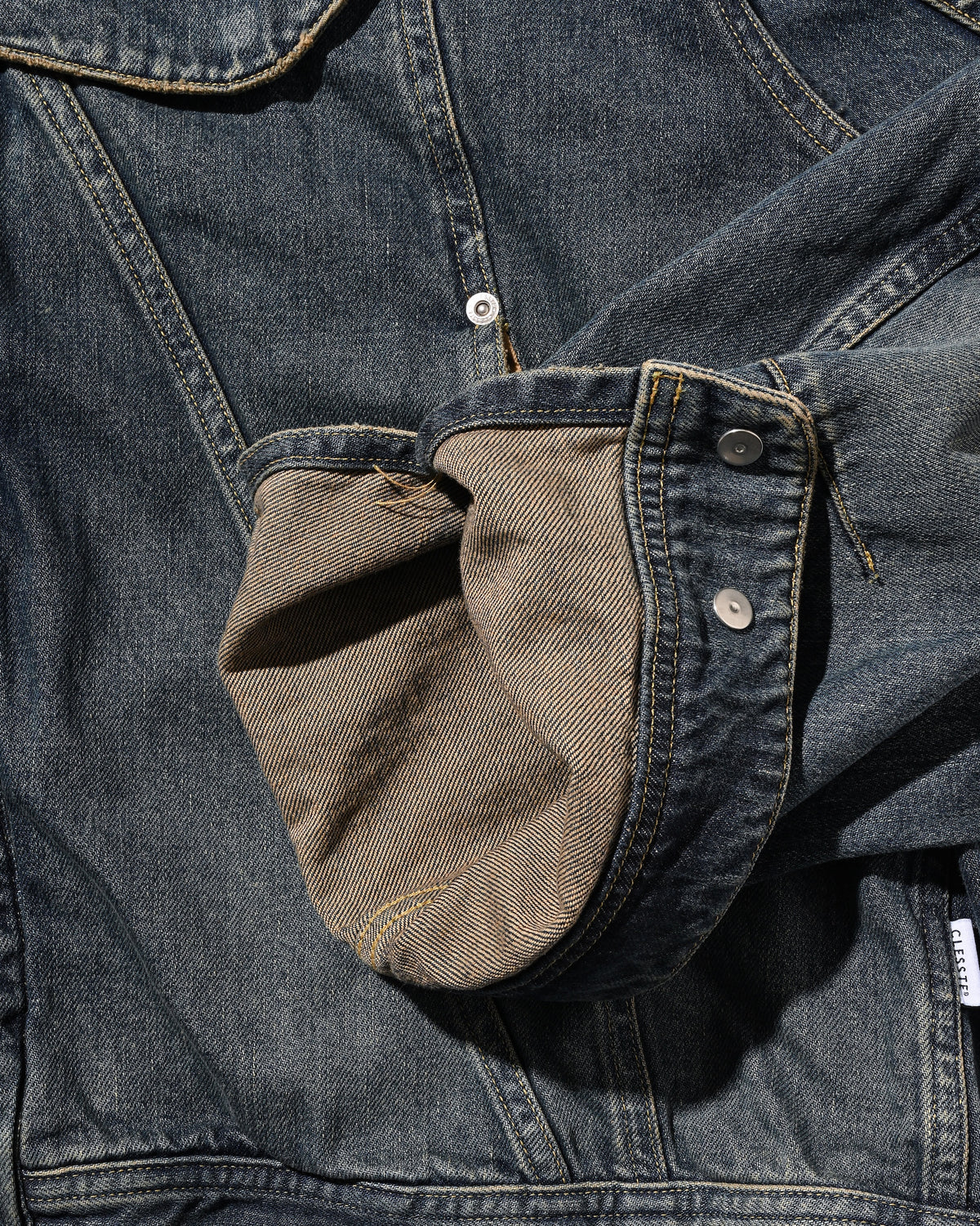 【10.10 SAT 20:00- IN STOCK】 VINTAGE DYED SELVEDGE DENIM FUTURE TRUCKER JACKET (VINTAGE INDIGO)