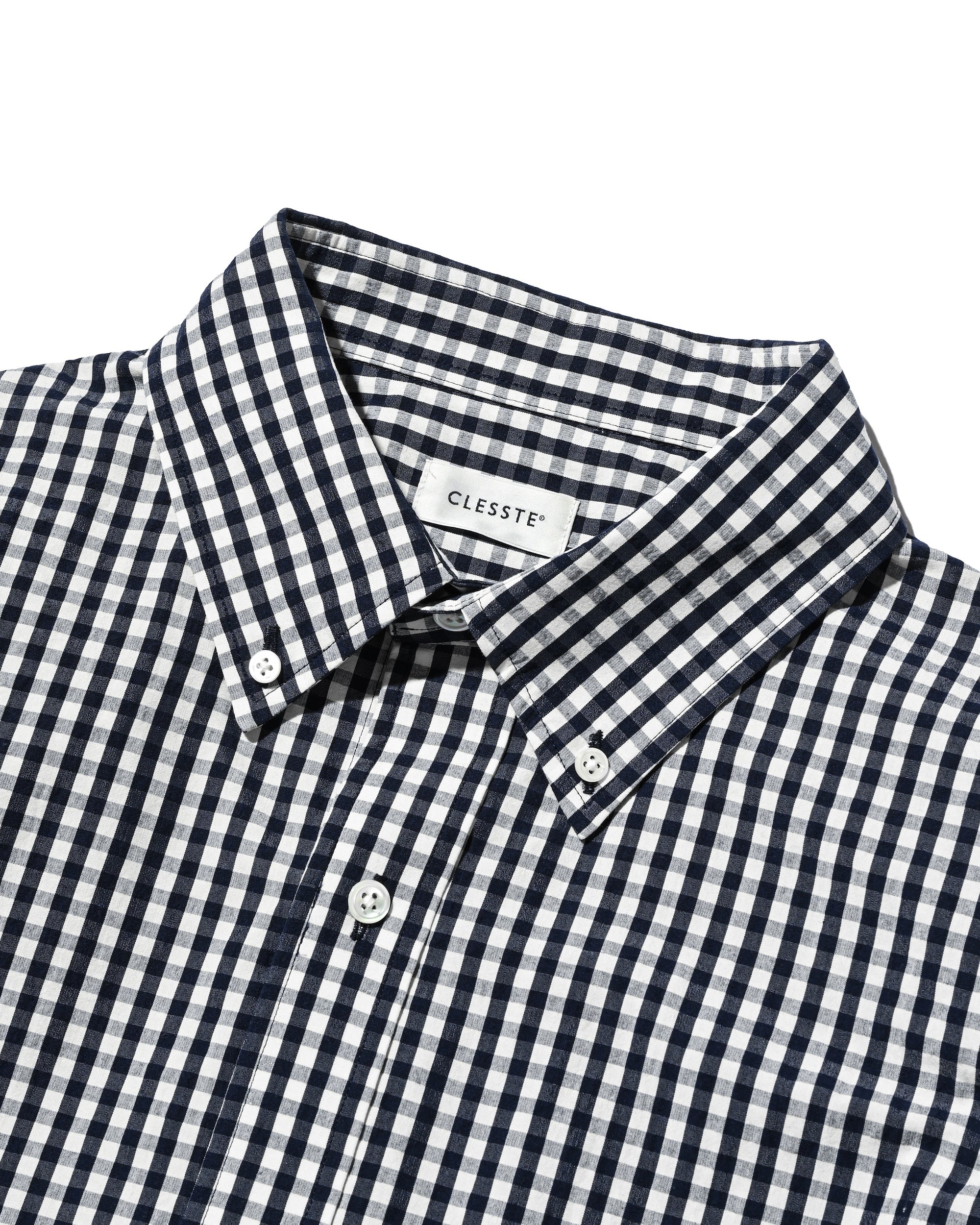 GINGHAM CHECK VENTILATION L/S B.D.SHIRT  (NAVY×ECRU)