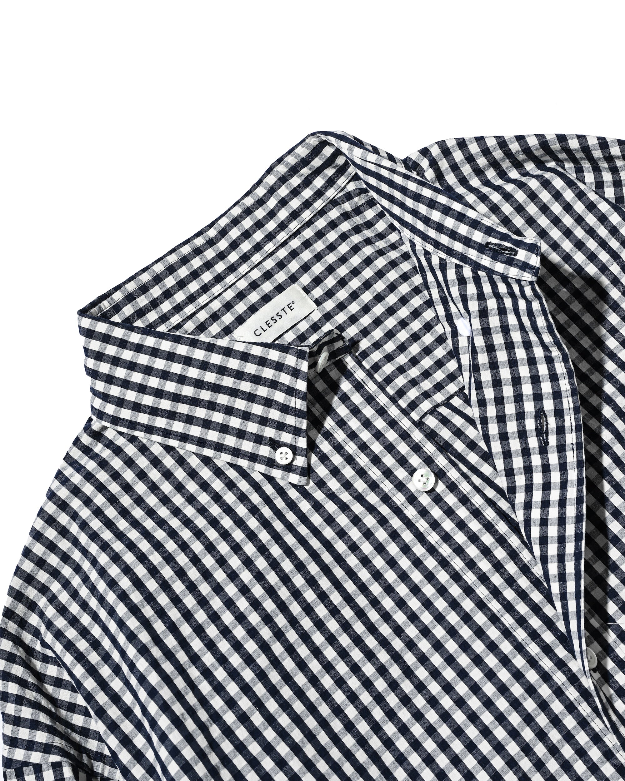 GINGHAM CHECK VENTILATION L/S B.D.SHIRT  (NAVY×ECRU)