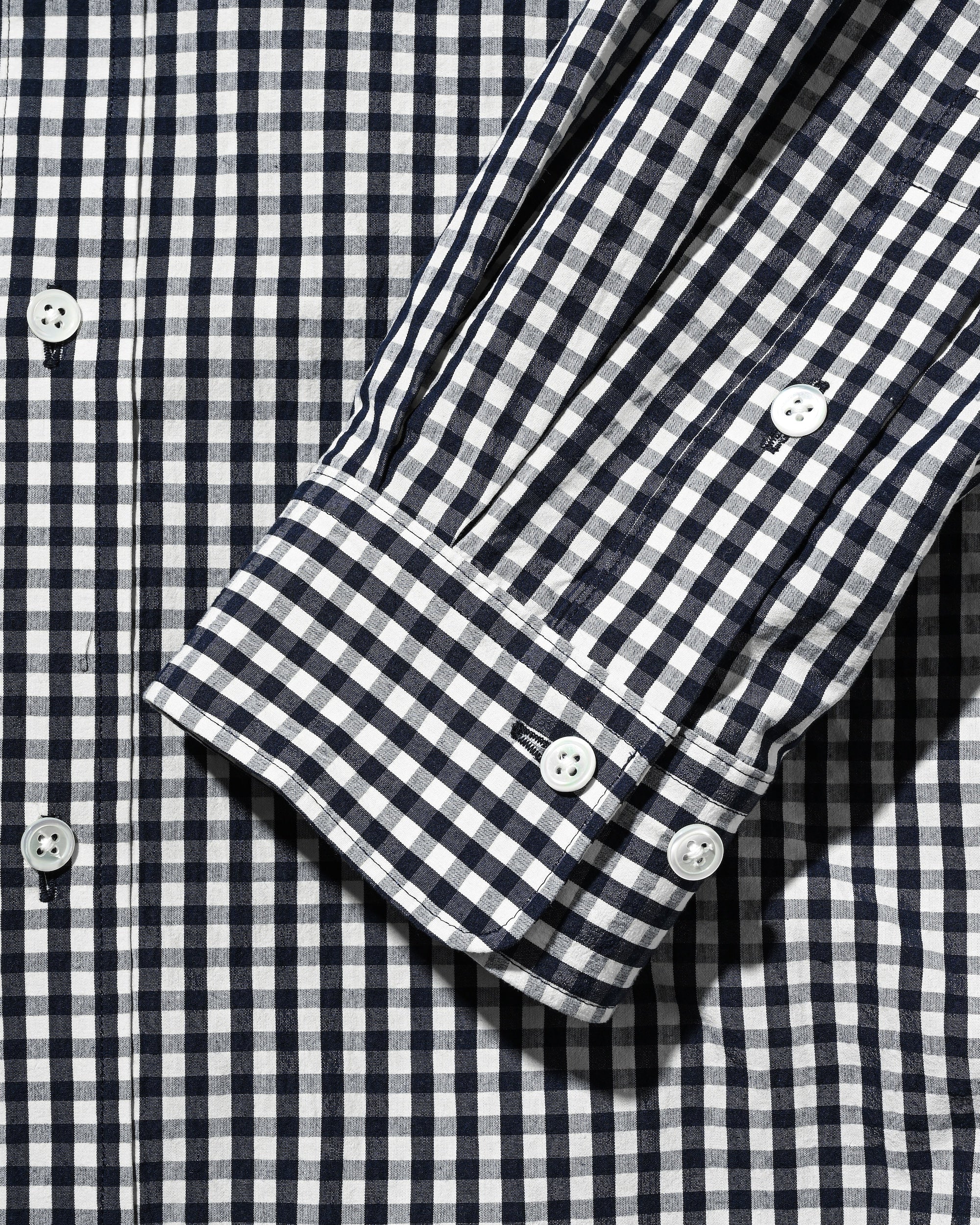 GINGHAM CHECK VENTILATION L/S B.D.SHIRT  (NAVY×ECRU)