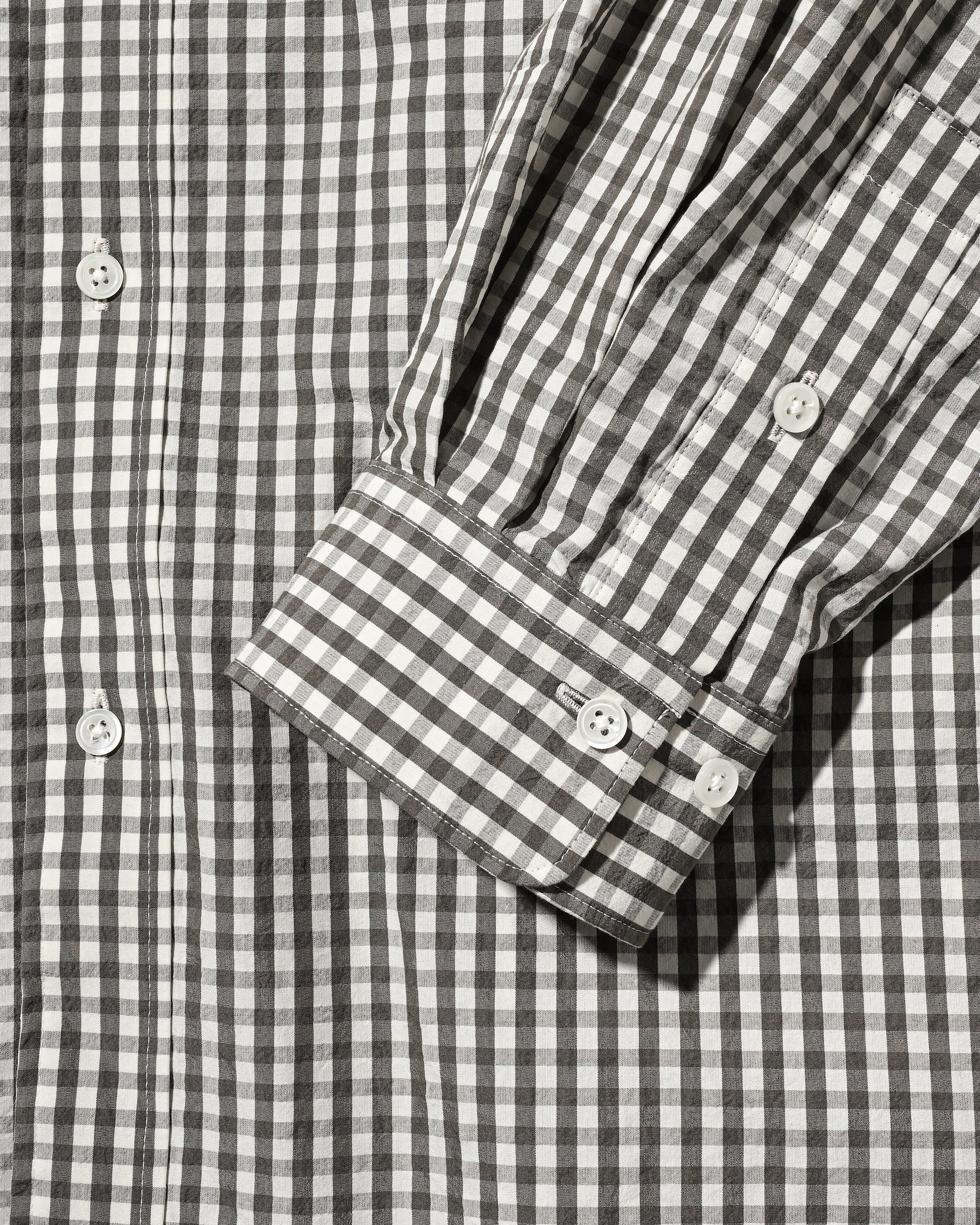 GINGHAM CHECK VENTILATION L/S B.D.SHIRT  (KHAKI×ECRU)