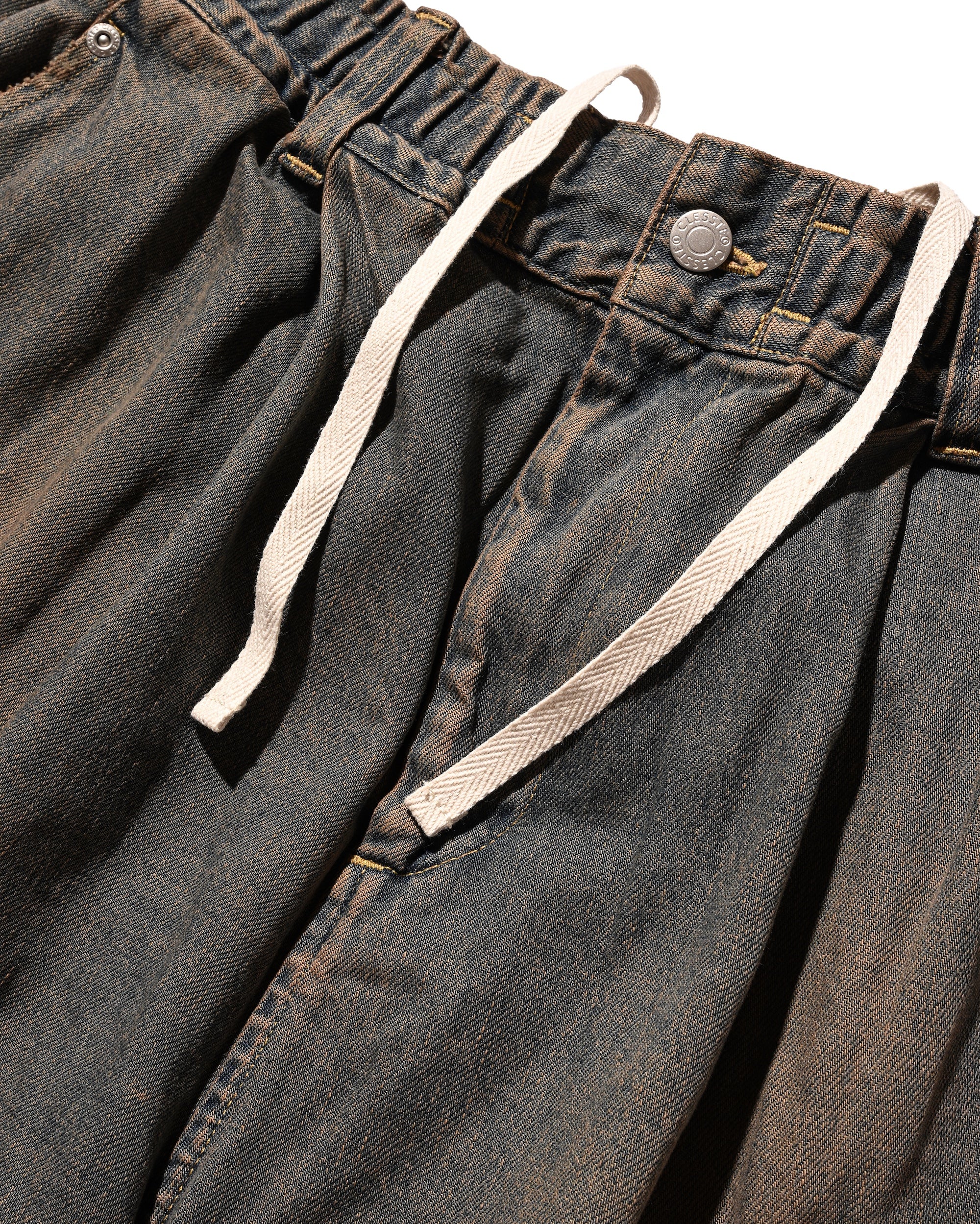 VINTAGE DYED SELVEDGE DENIM CITY MILITARY HALF PANTS (VINTAGE BROWN)