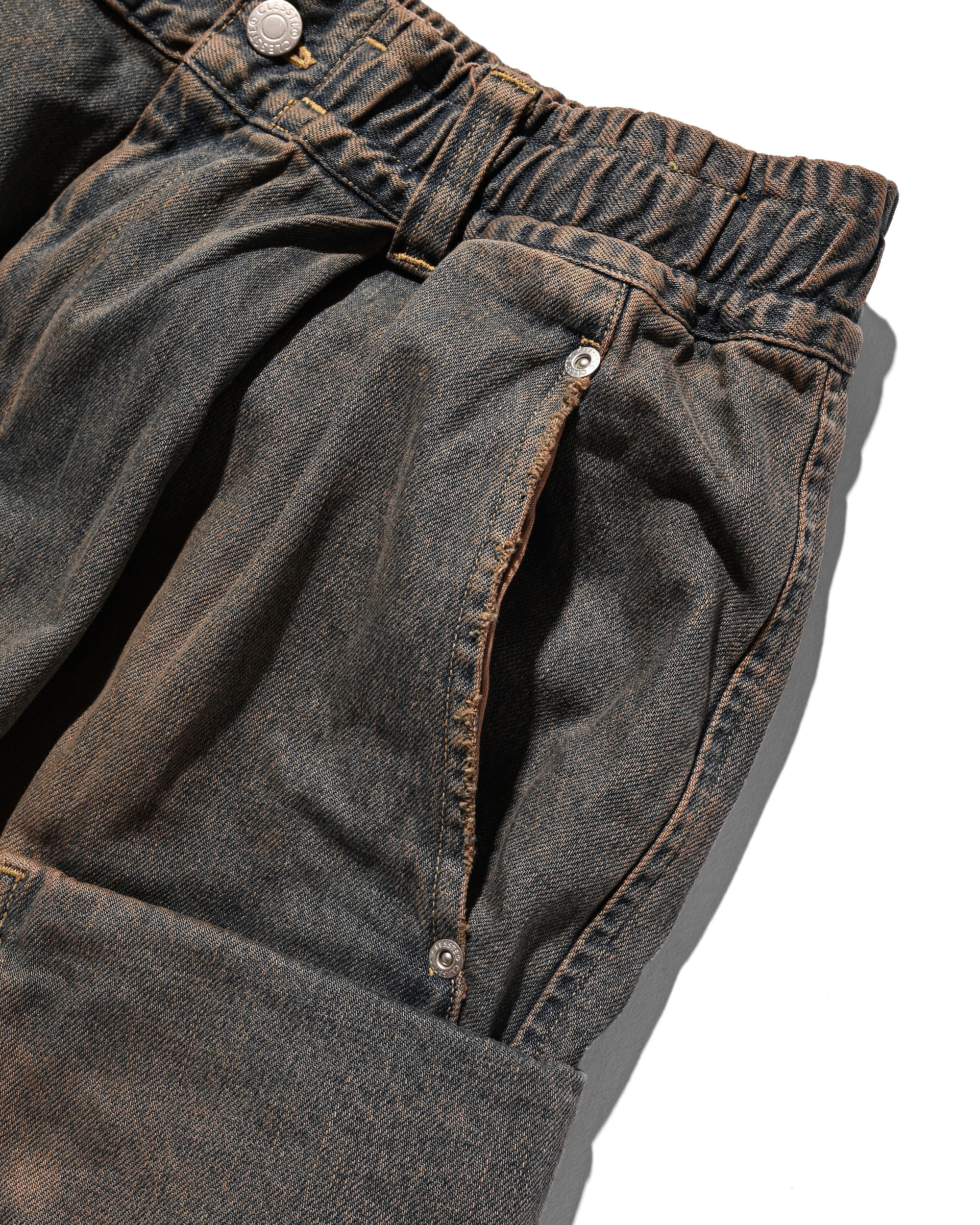 VINTAGE DYED SELVEDGE DENIM CITY MILITARY HALF PANTS (VINTAGE BROWN)