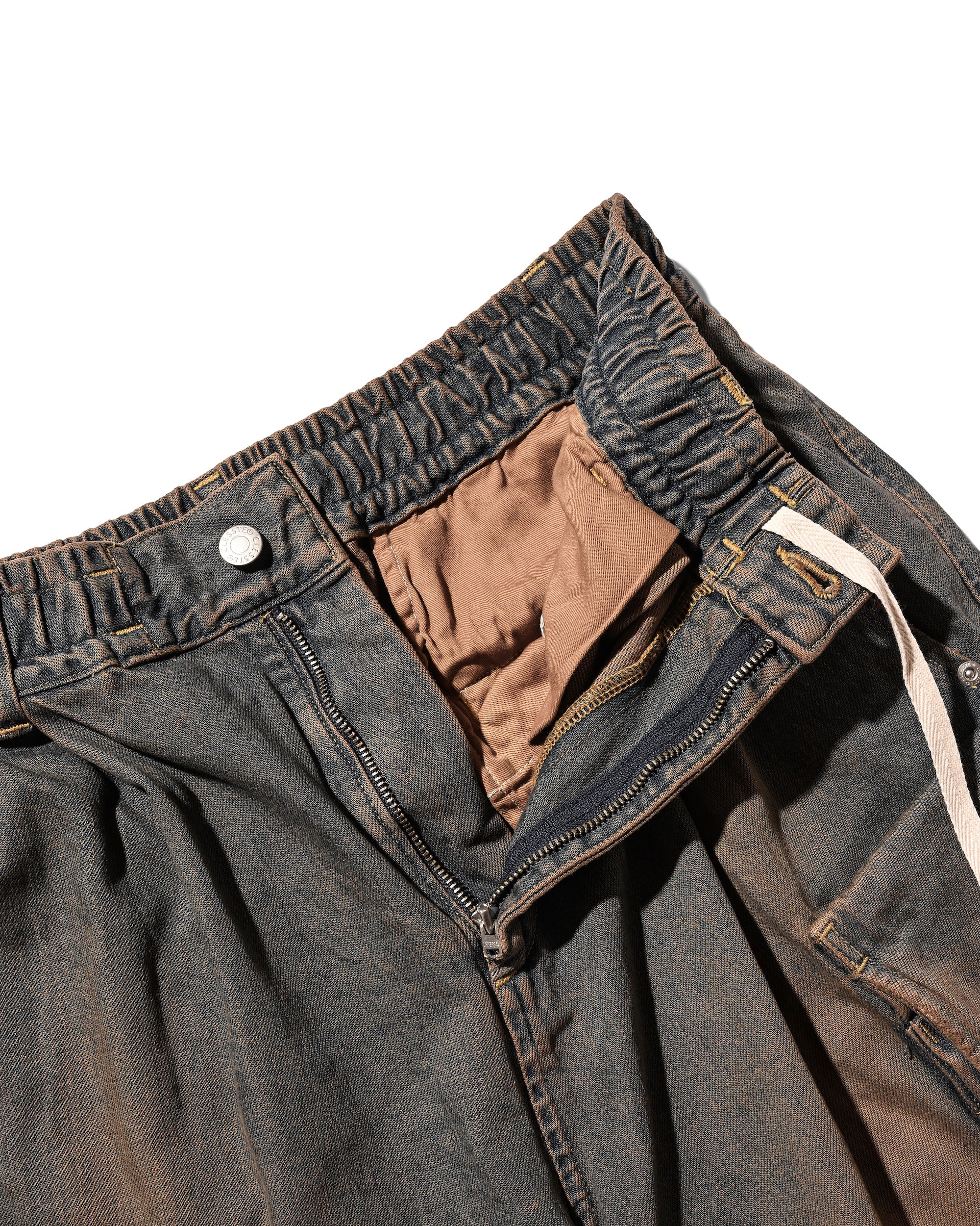 VINTAGE DYED SELVEDGE DENIM CITY MILITARY HALF PANTS (VINTAGE BROWN)