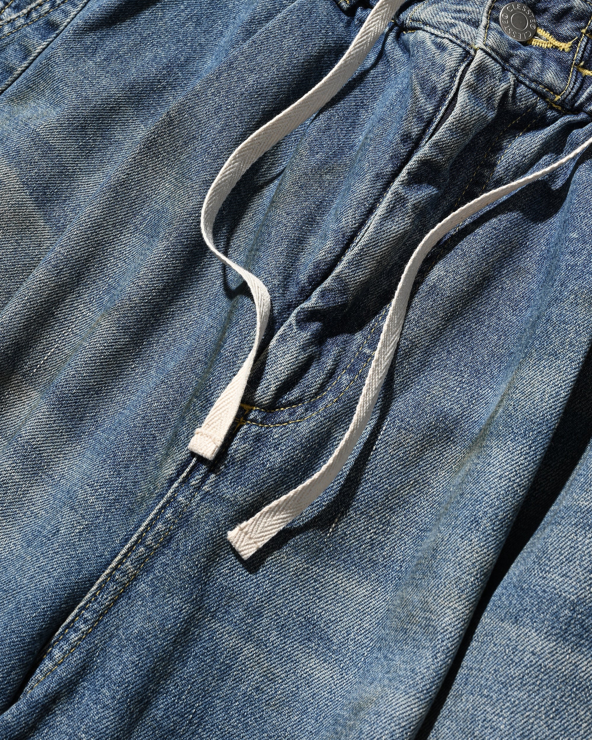 VINTAGE DYED SELVEDGE DENIM CITY MEGA POCKET BALLOON CARGO PANTS (VINTAGE LIGHT INDIGO)