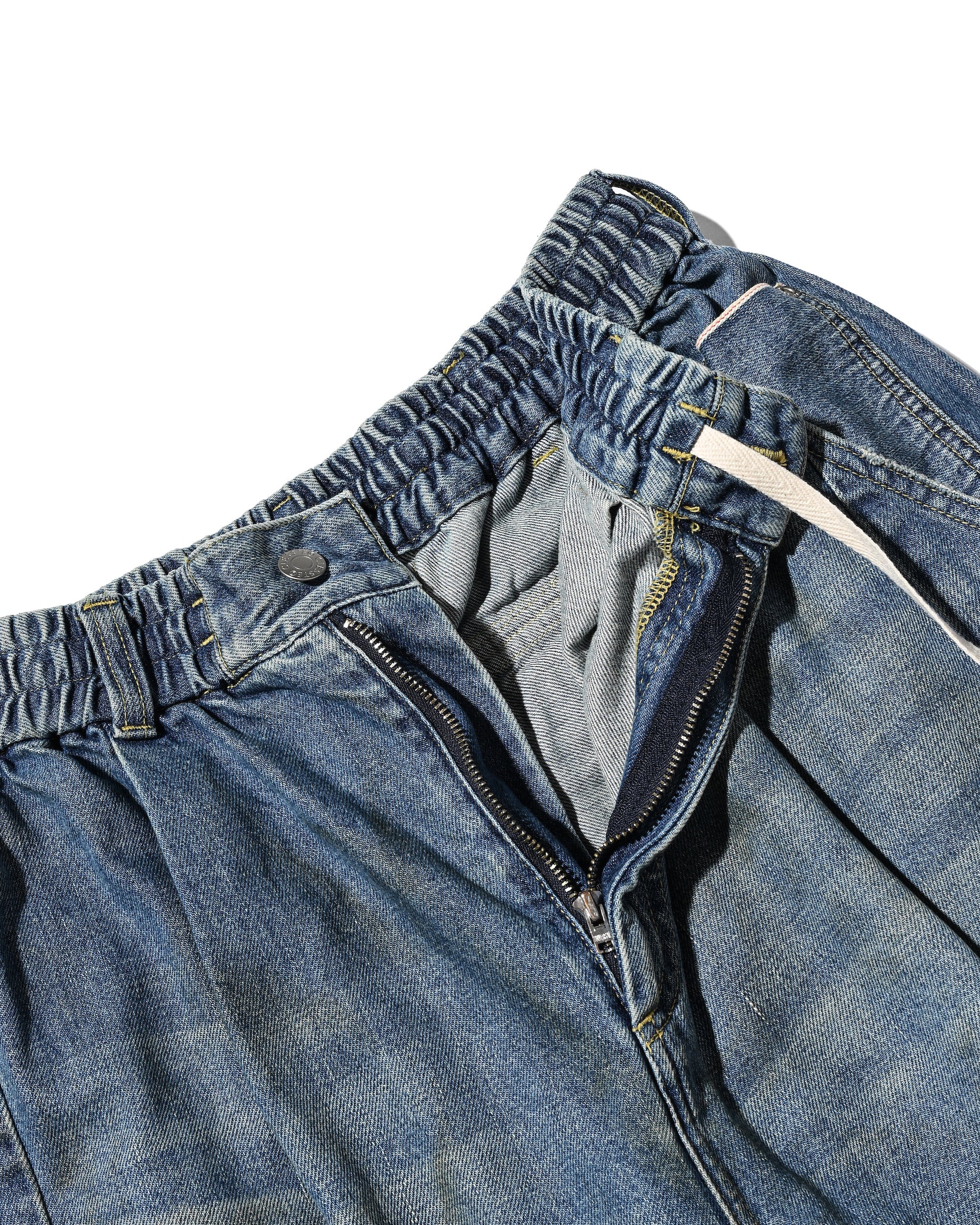 VINTAGE DYED SELVEDGE DENIM CITY MEGA POCKET BALLOON CARGO PANTS (VINTAGE LIGHT INDIGO)