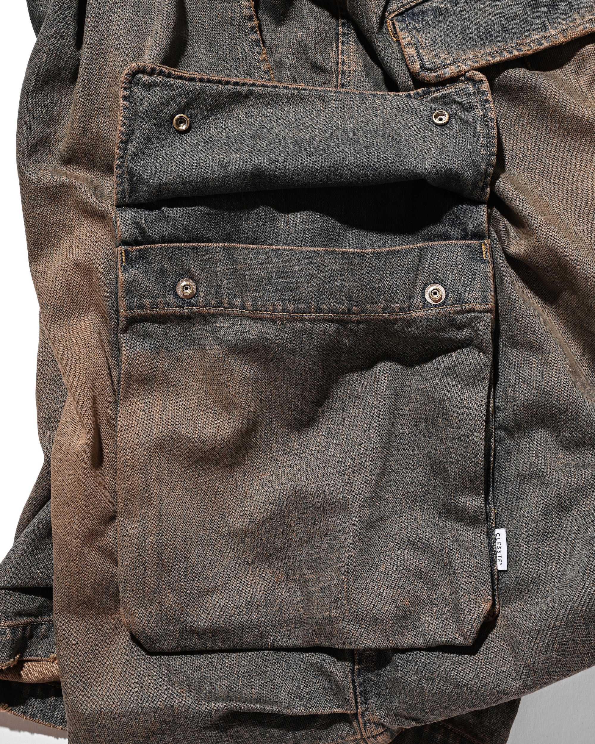 【3.18 WED 20:00- IN STOCK】VINTAGE DYED SELVEDGE DENIM CITY MILITARY HALF PANTS (VINTAGE BROWN)