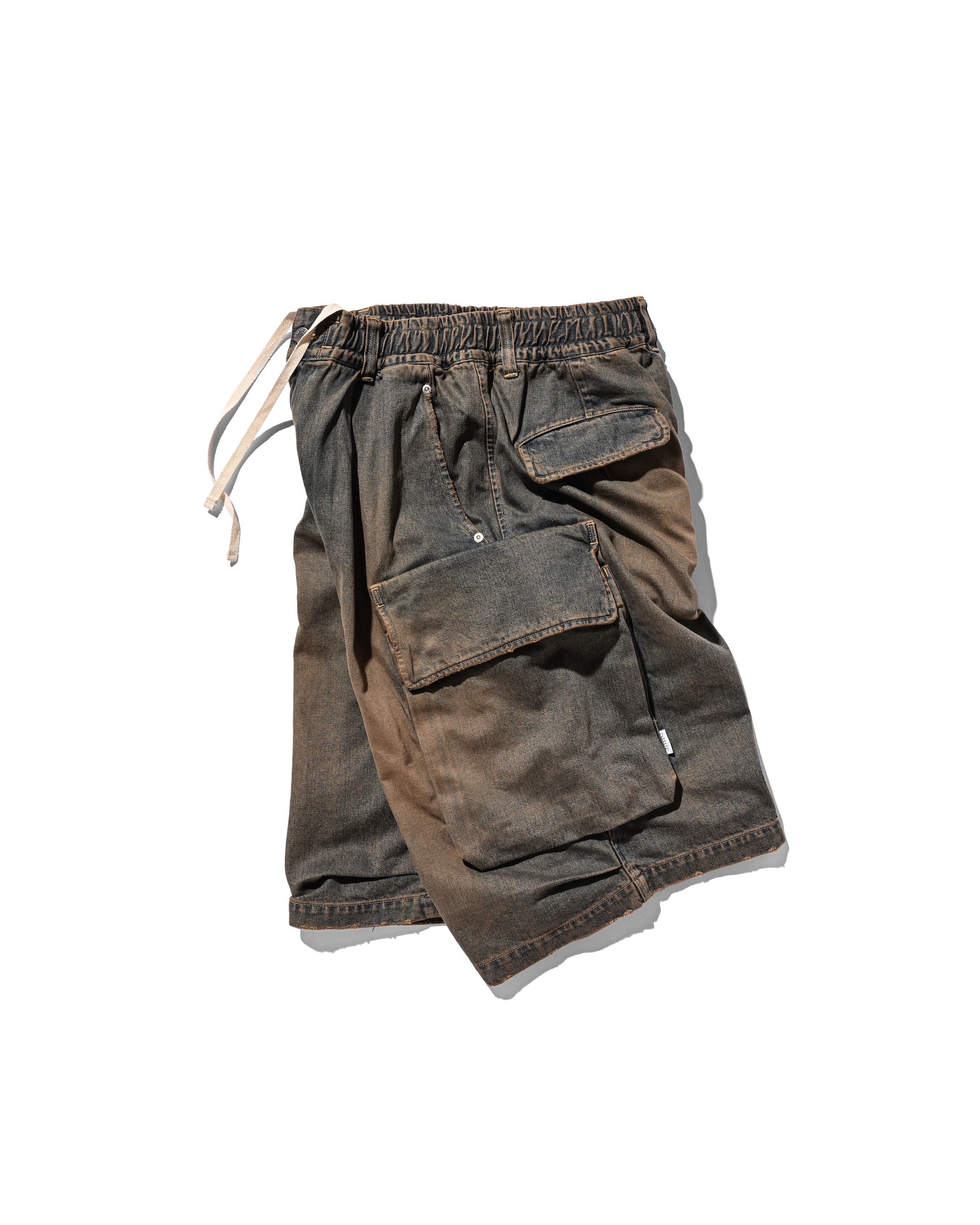 VINTAGE DYED SELVEDGE DENIM CITY MILITARY HALF PANTS (VINTAGE BROWN)