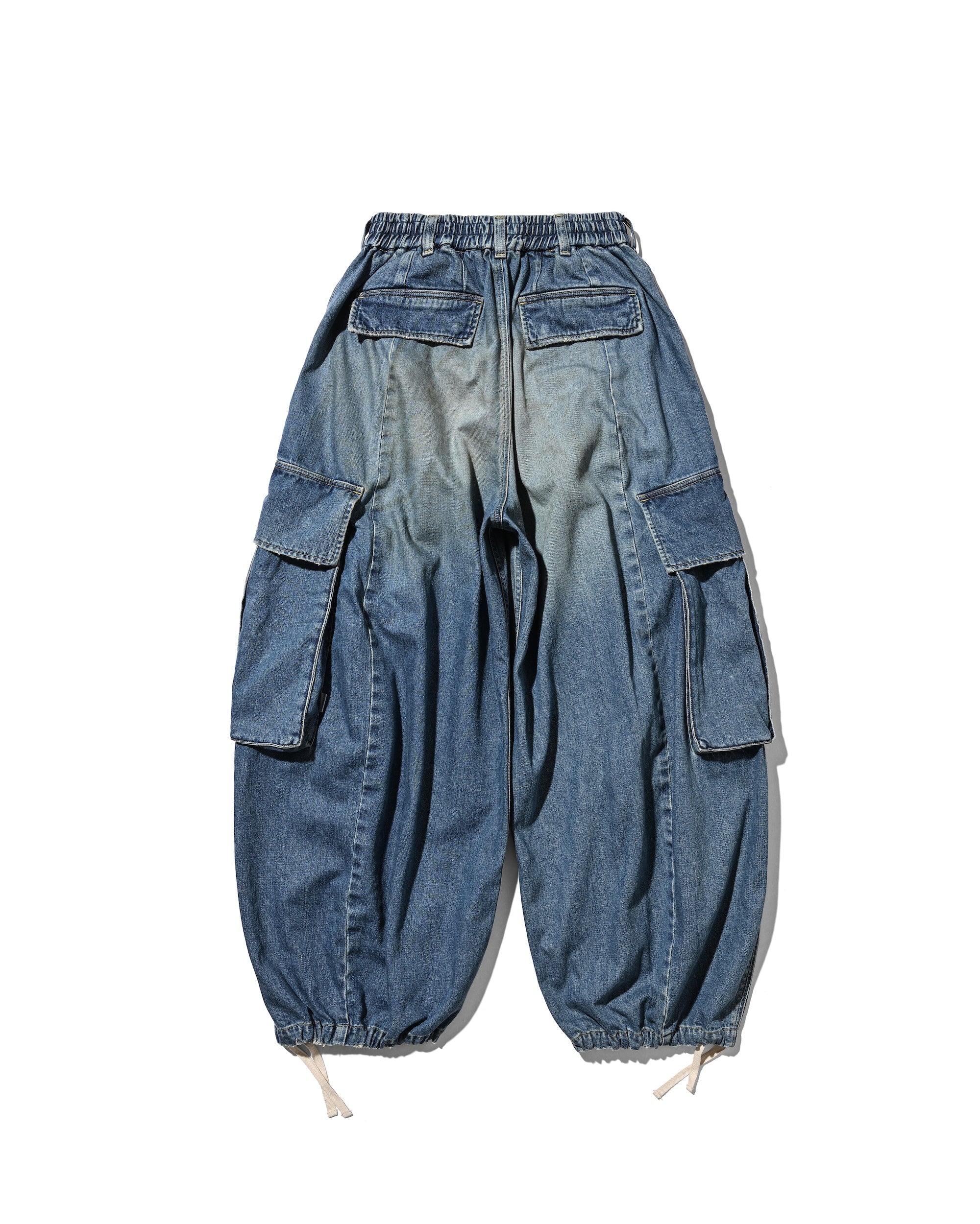 VINTAGE DYED SELVEDGE DENIM CITY MEGA POCKET BALLOON CARGO PANTS (VINTAGE LIGHT INDIGO)